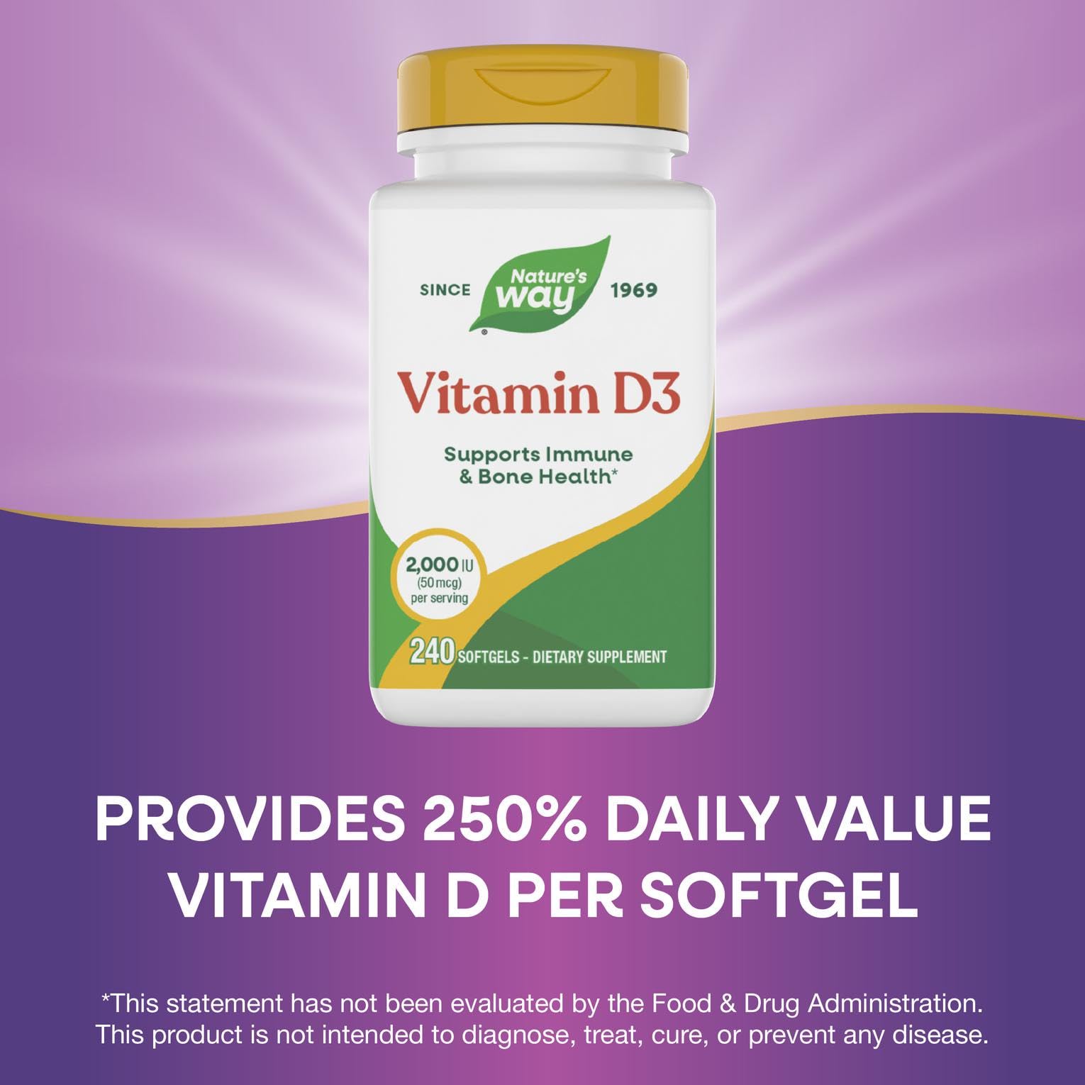 Nature's Way Vitamina D3 Extra Fuerza: etiqueta con información de dosis por porción.