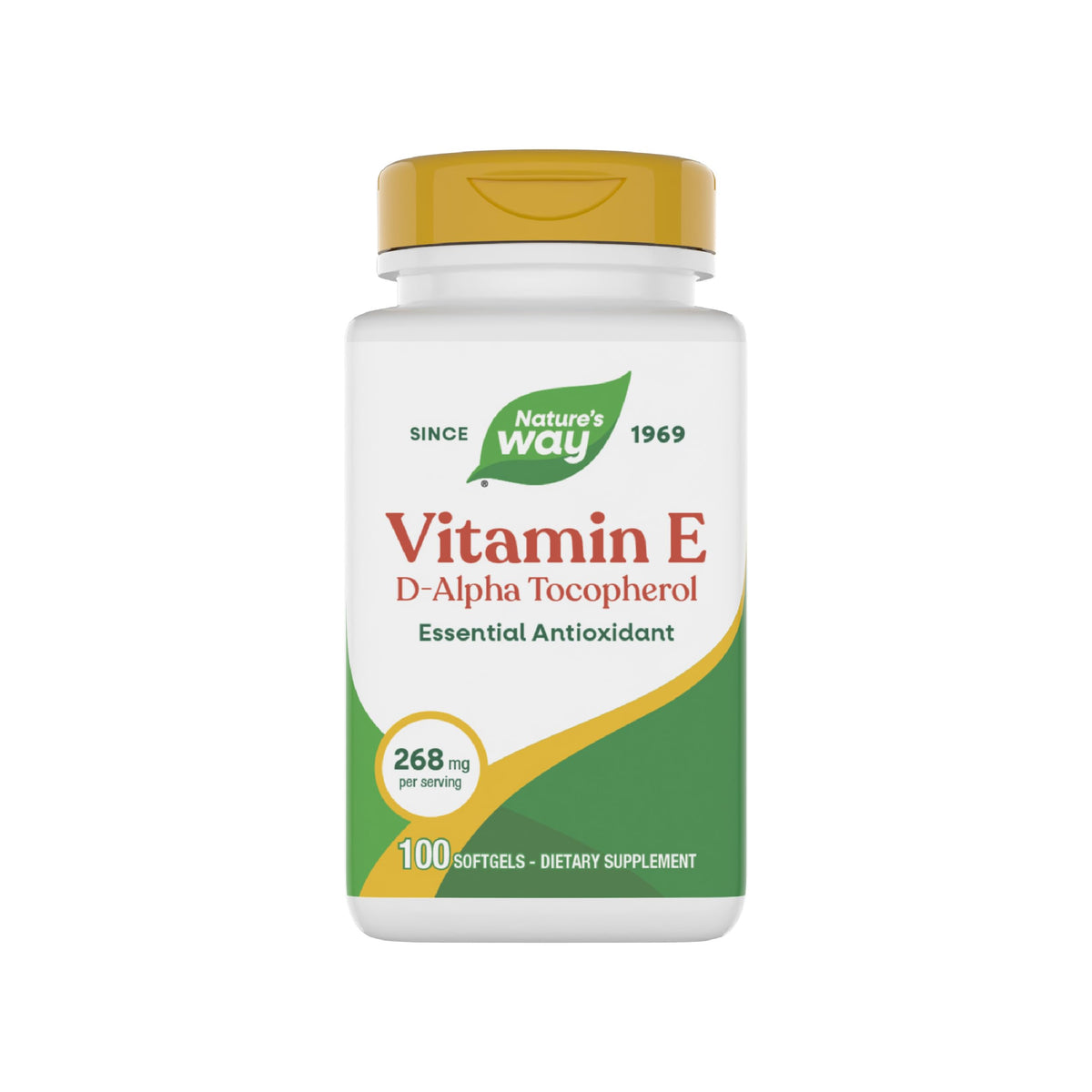 Nature's Way Vitamina E D-Alpha Tocopherol, botella, cápsula blanda, soporte antioxidante para el cuerpo