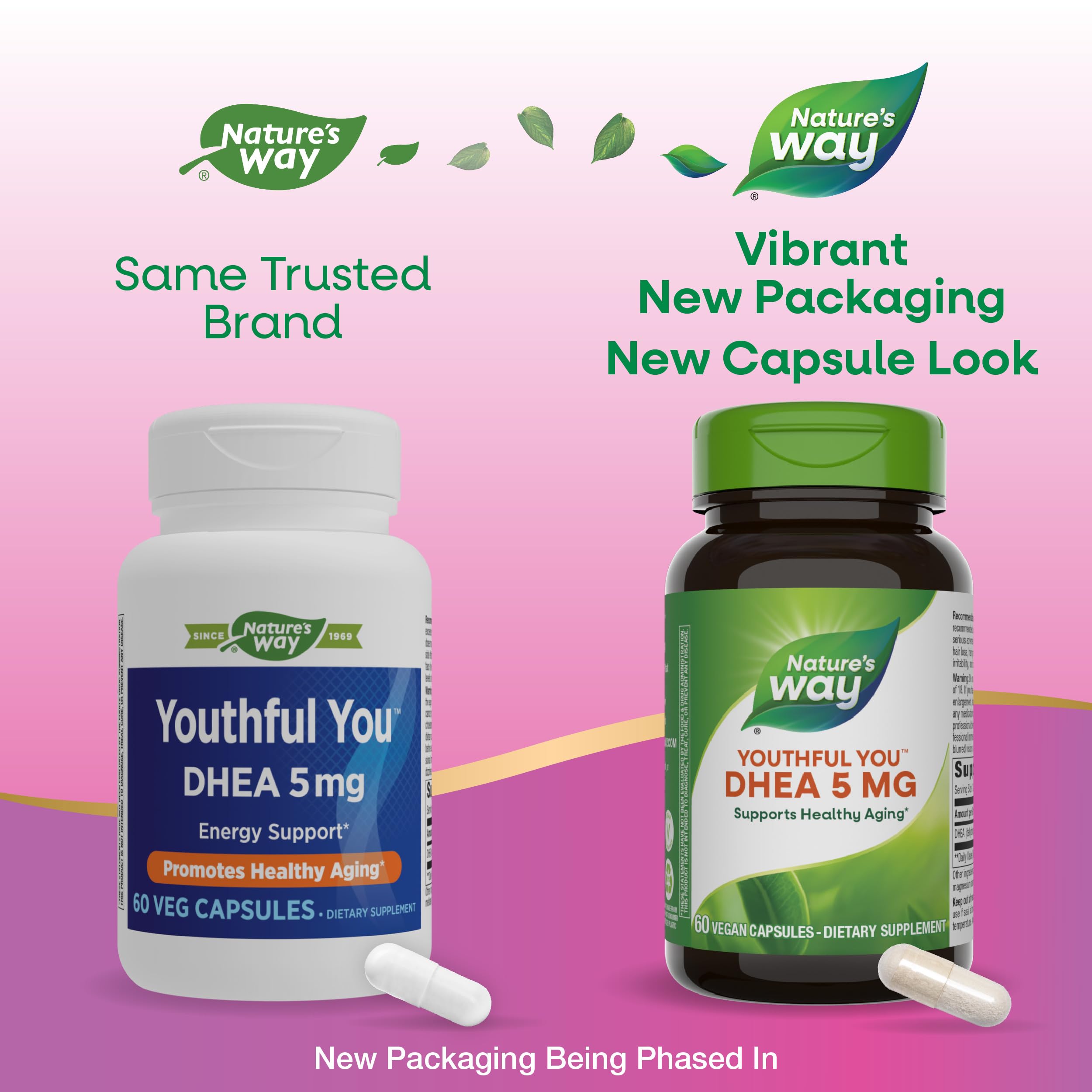 Botella de Nature's Way Youthful You DHEA 5 mg para uso diario cómodo
