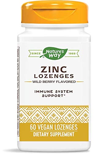 Nature's Way Zinc sabor frutos rojos, pastillas frente para consumo diario.