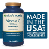 Nature's Wonder Vitamina C 1000 mg con rosa mosqueta, tabletas visibles para dosis diarias