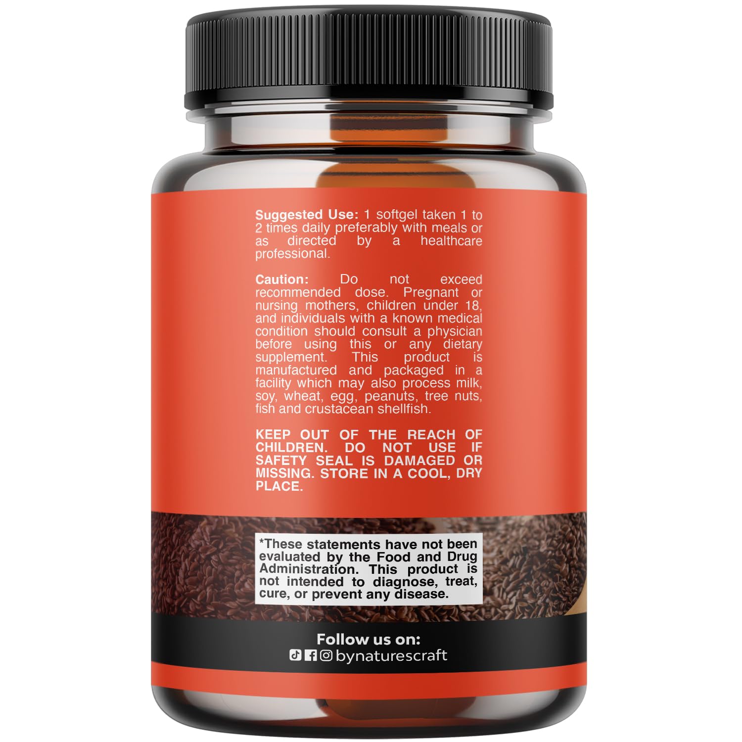 Natures Craft Etiqueta frasco aceite linaza capsulas blandas: facilita consumo diario.