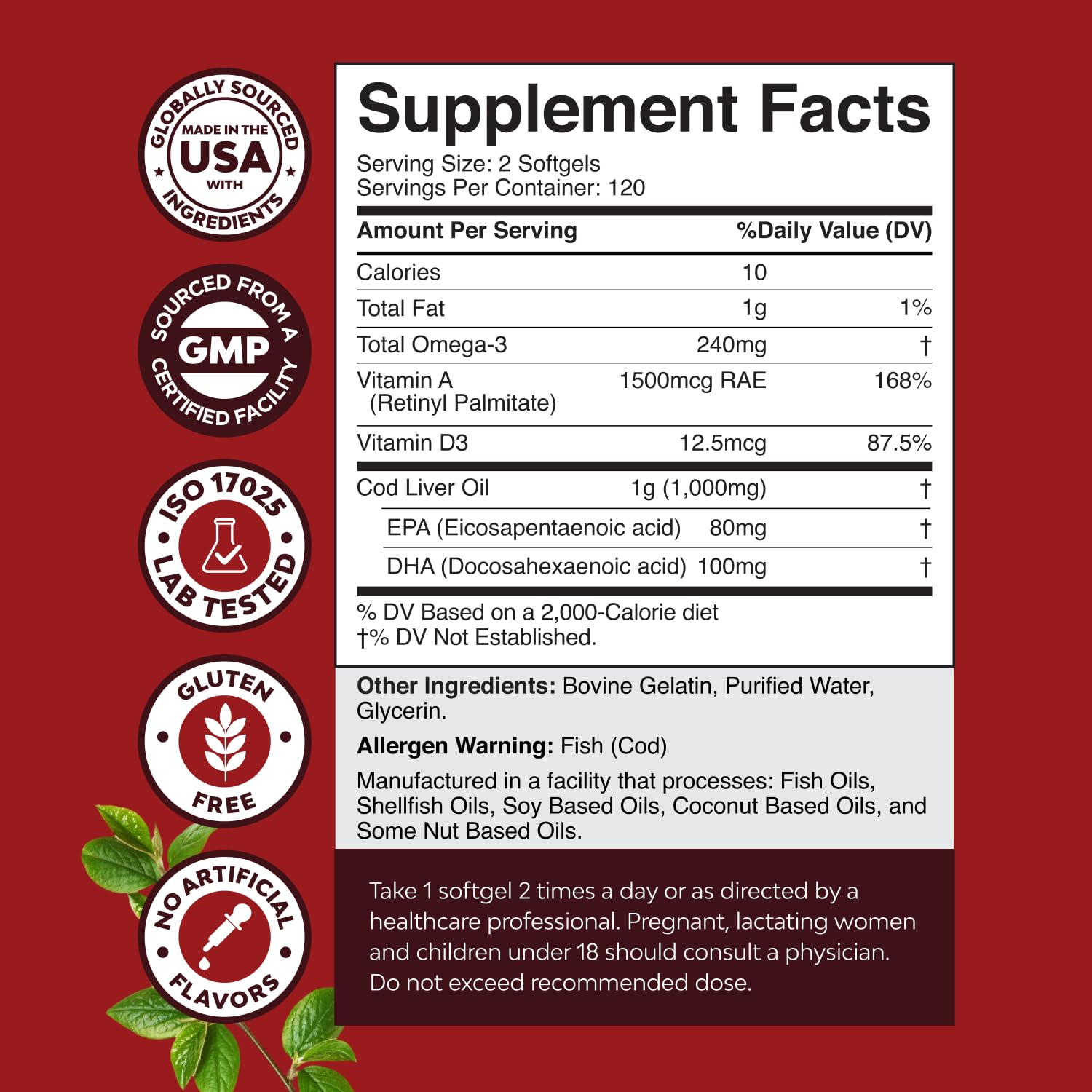 Natures Craft Etiqueta de nutricion, informacion clara de nutrientes
