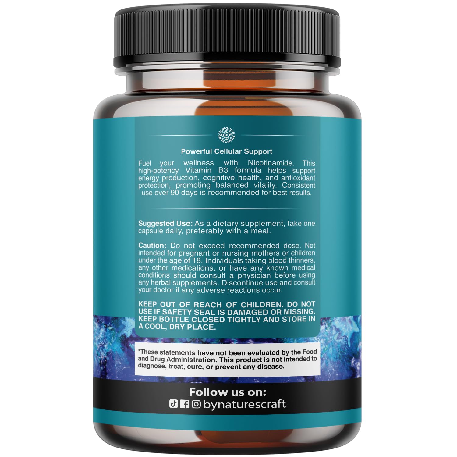 Natures Craft Niacinamida 500 mg, etiqueta con ingredientes y beneficios.