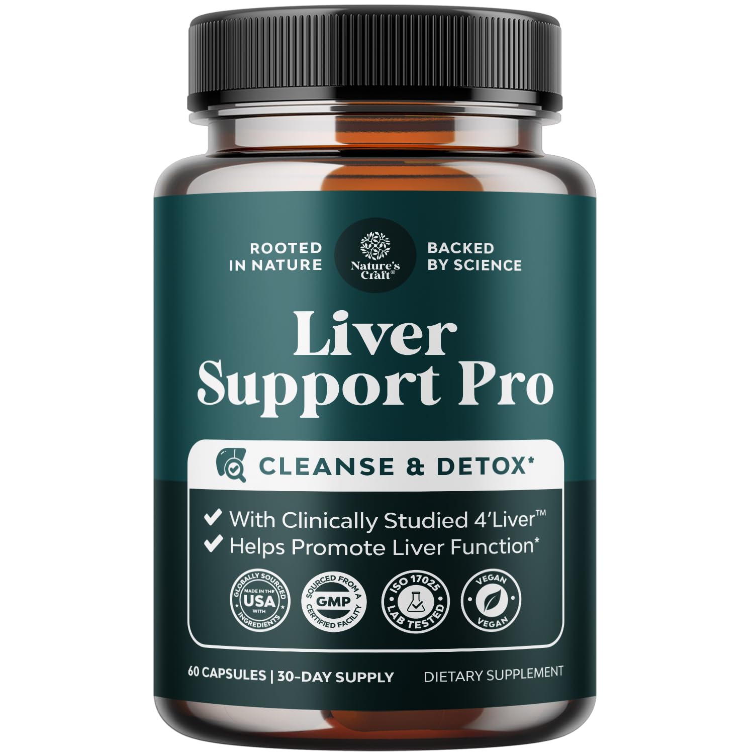 Natures Craft Pro Liver Support: botella de cápsulas para apoyo diario al hígado