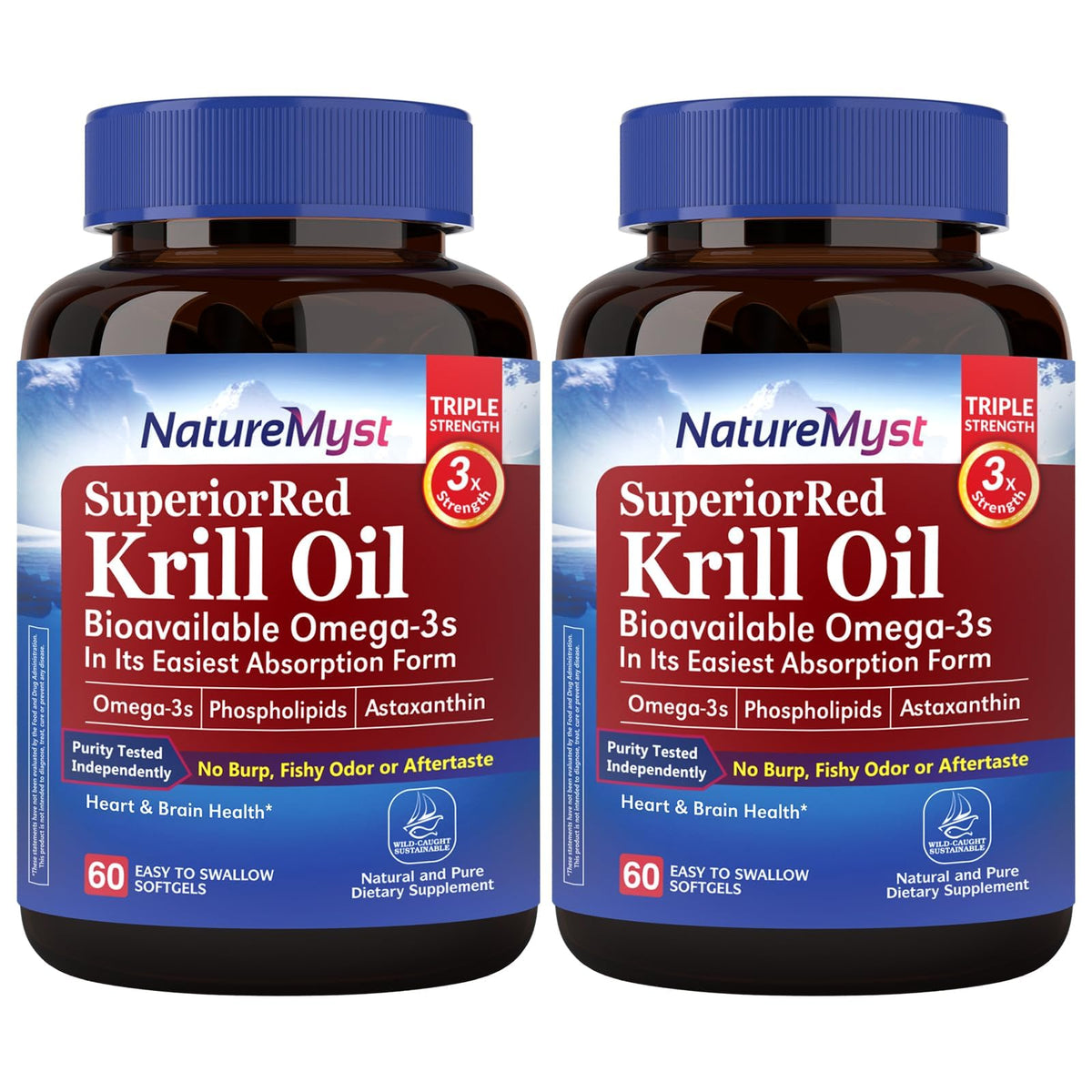 NatureMyst Aceite de Krill 1000 mg, botella visible, fácil de tomar diariamente.
