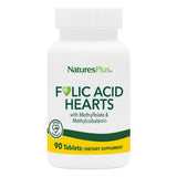 NaturesPlus Corazones de Ácido Fólico, botella con tabletas en forma de corazón para energía.