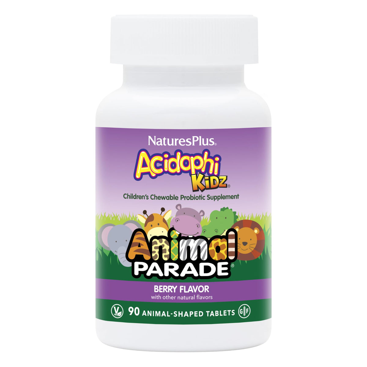naturesplus acidophi-kidz frasco con figuras animales sabor frambuesa para niños