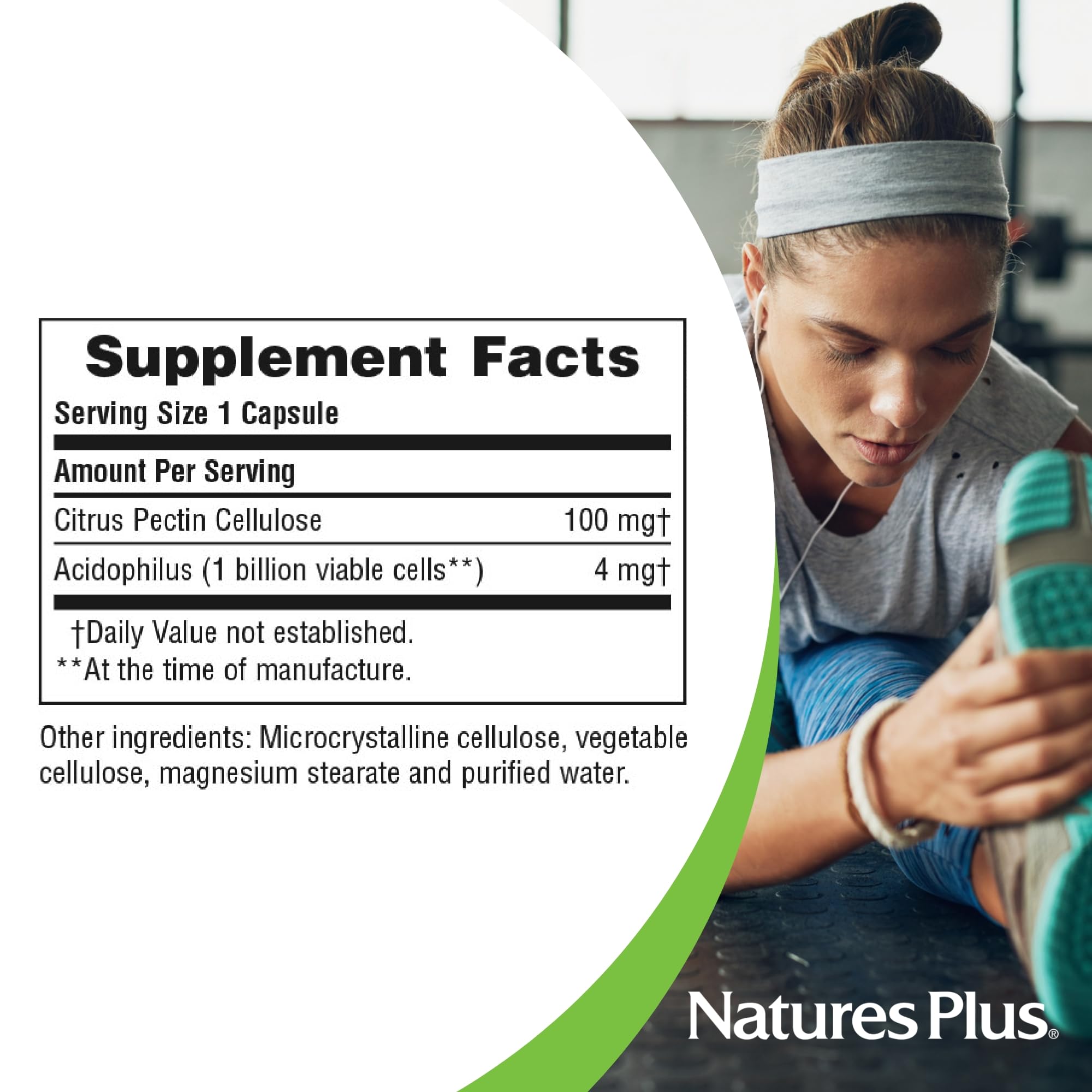 NaturesPlus Acidophilus con Pectina, uso diario, posible soporte estomacal.
