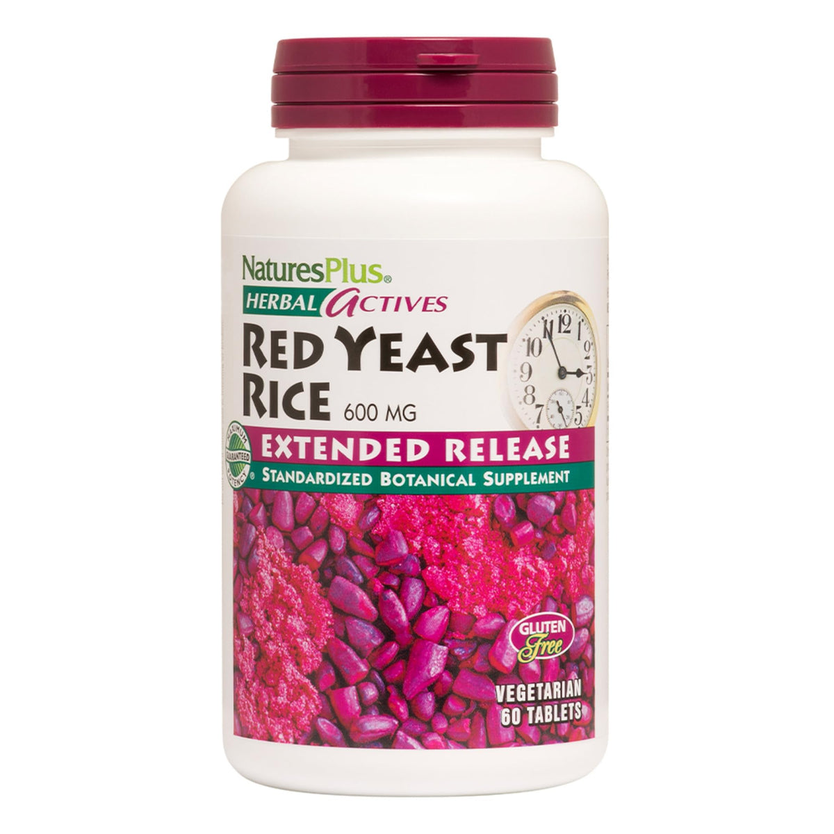 Botella de NaturesPlus Arroz Rojo de Levadura con liberación extendida para bienestar general.