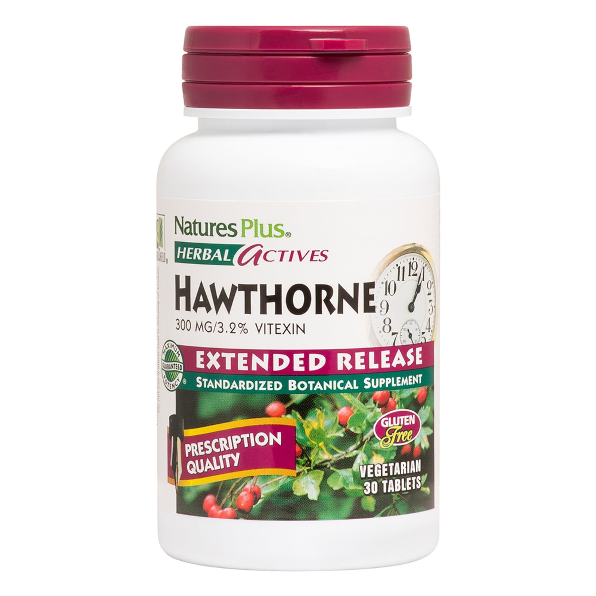 NaturesPlus Activos Herbales Espino Blanco, tabletas de liberación sostenida, posible apoyo al bienestar diario.