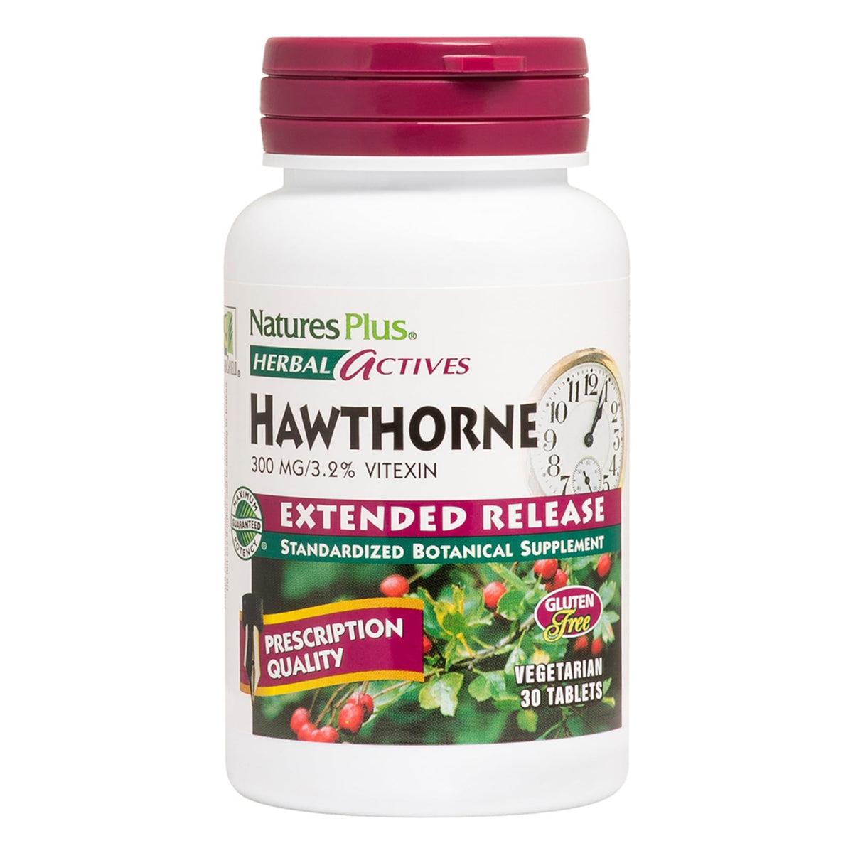 NaturesPlus Activos Herbales Espino Blanco, tabletas de liberación sostenida, posible apoyo al bienestar diario.