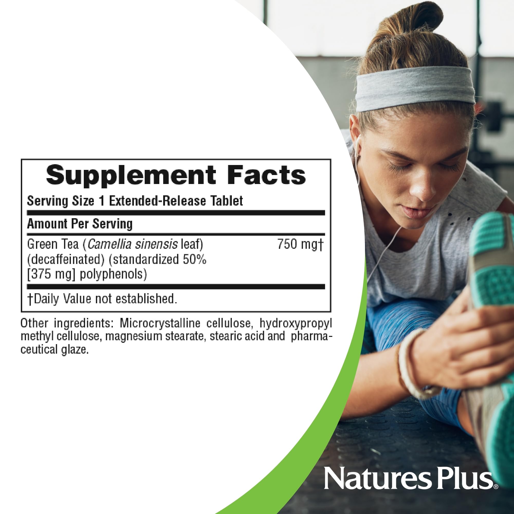 Tabletas vegetarianas de NaturesPlus Herbal Actives Té Chino Verde para uso diario.