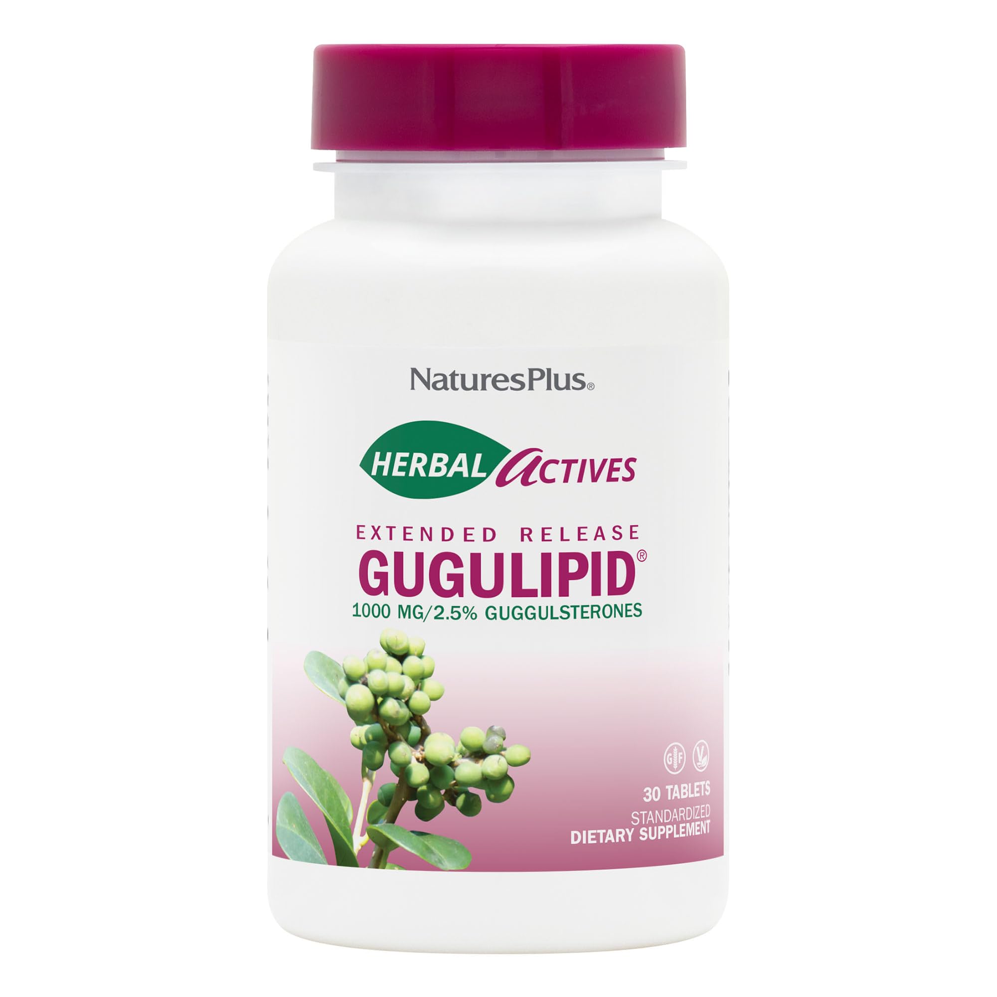 Frasco exterior de NaturesPlus Gugulipid para uso diario.