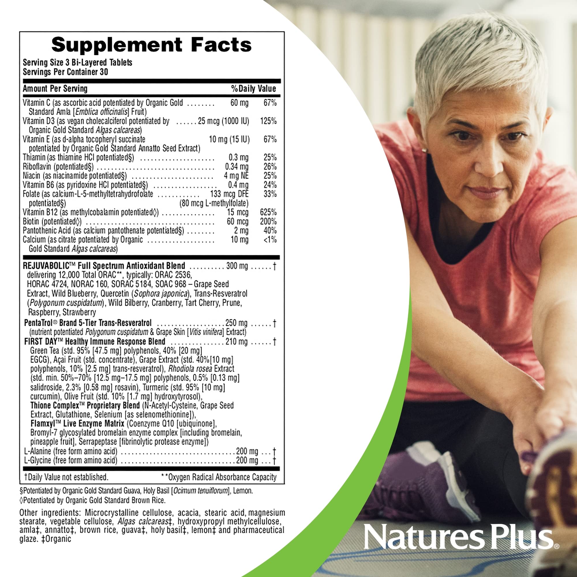 NaturesPlus AgeLoss REJUVABOLIC, caja-informacion, claridad de uso diario.