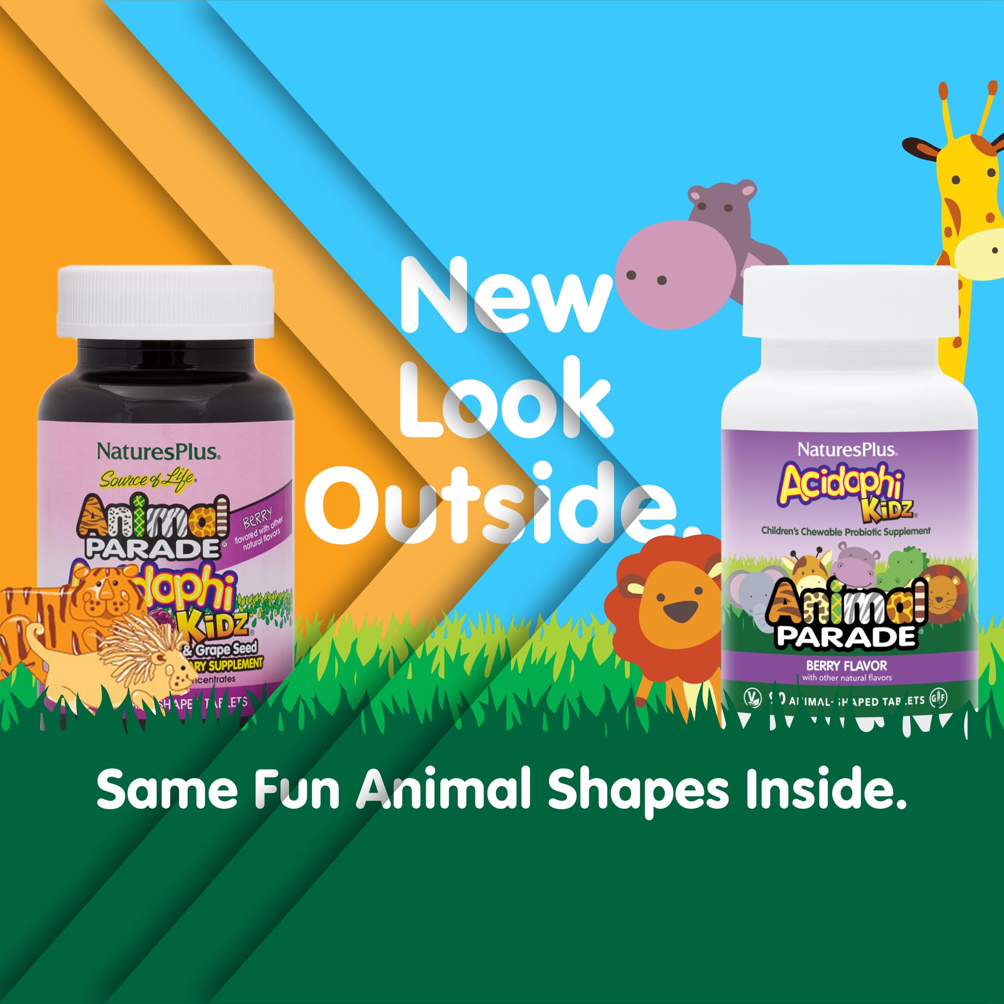 NaturesPlus Animal Parade AcidophiKidz, probióticos para flora intestinal saludable.