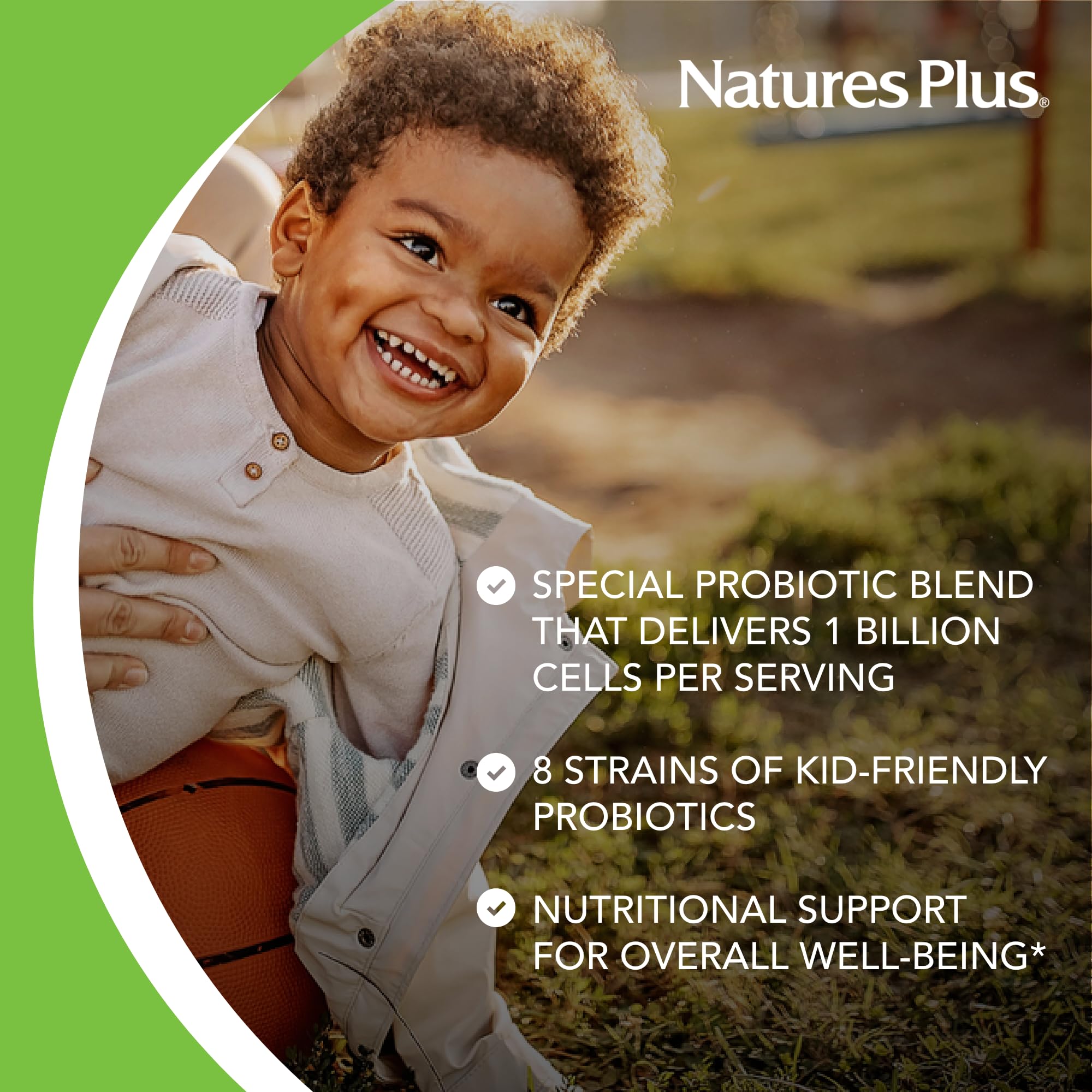 NaturesPlus AcidophiKidz, libre de artificiales y alergenos principales para dietas sensibles.