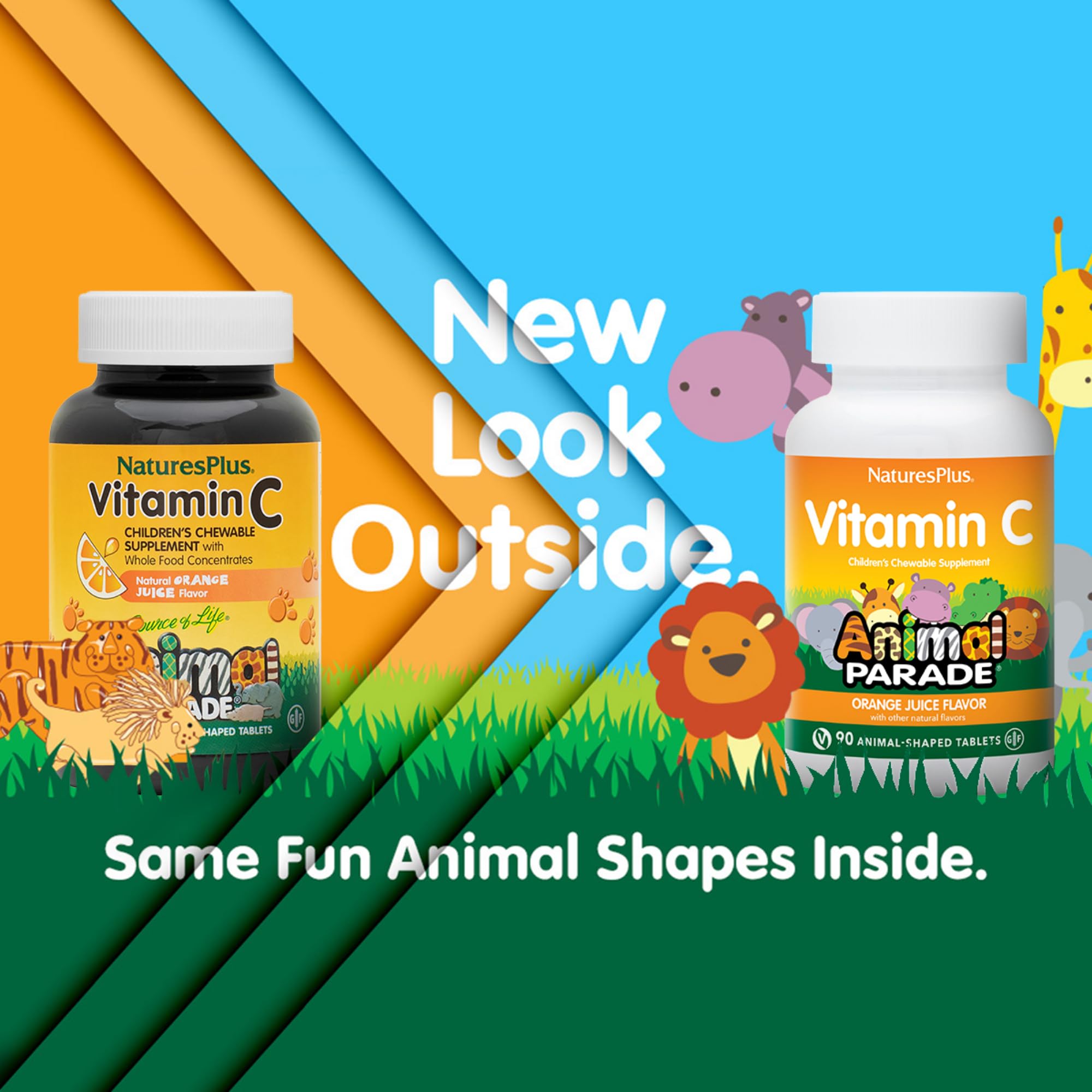 Botella de Animal Parade de NaturesPlus, personajes animales masticables, sabor naranja