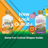 NaturesPlus Animal Parade botella vertido facilita la dosificación de multivitamínico para niños.
