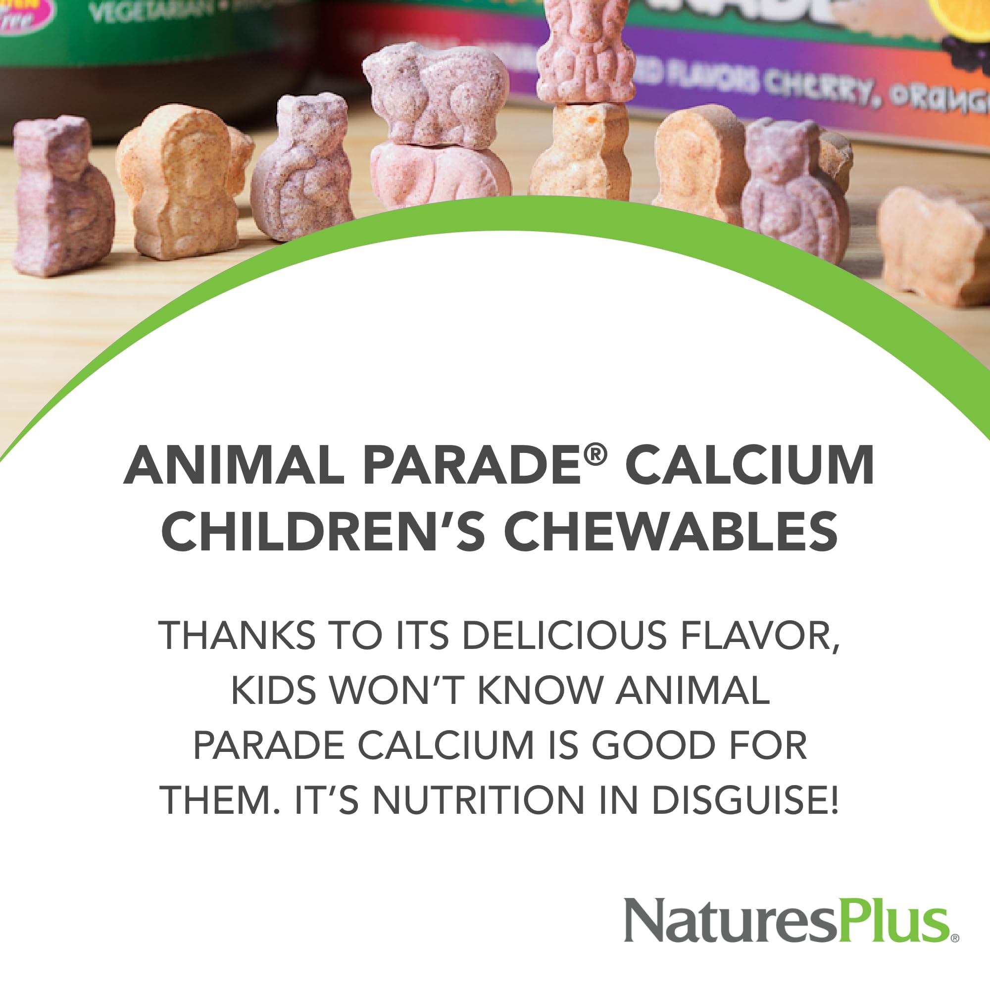 NaturesPlus Animal Parade Calcio 250 mg y Magnesio 50 mg por porción, para el desarrollo diario