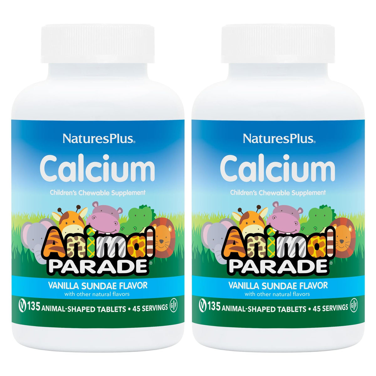 NaturesPlus Animal Parade Calcio con formas de animales para niños, apoya el desarrollo óseo