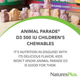 NaturesPlus Animal Parade D3, dosis de 500 UI, opción vegetariana para niños.