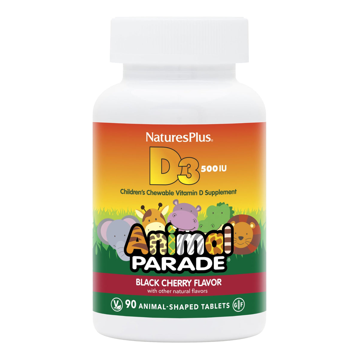 NaturesPlus Animal Parade D3 para niños, tabletas con formas de animal para apoyar el crecimiento.