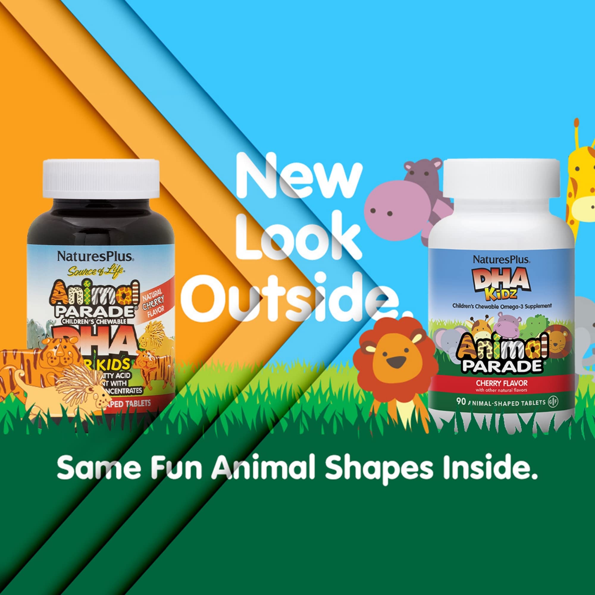 NaturesPlus Animal Parade DHA, sabor cereza natural para niños.