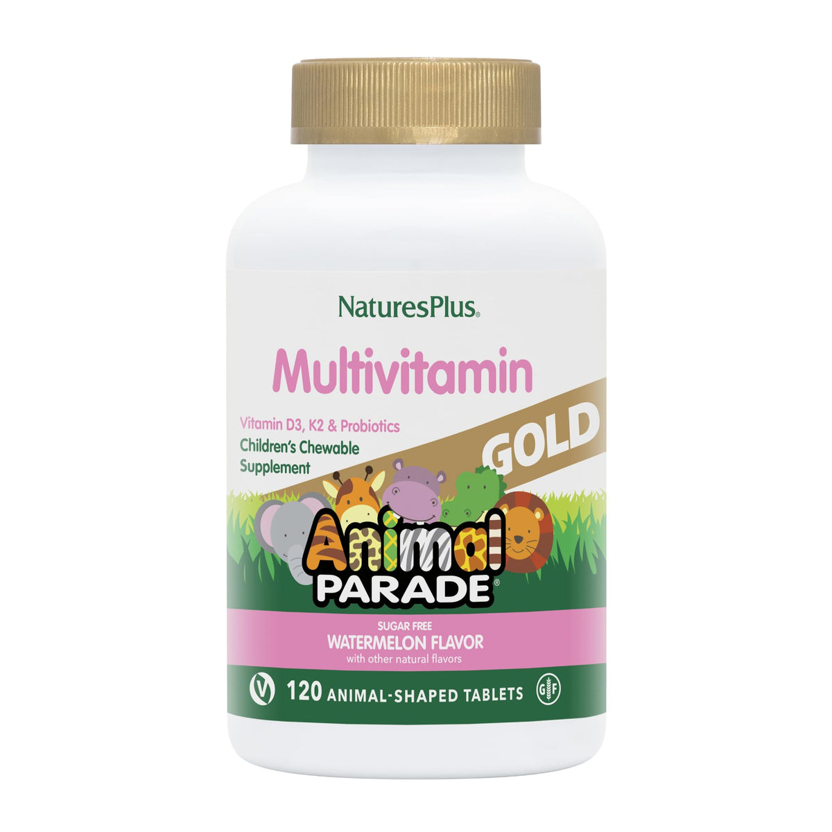 NaturesPlus Animal Parade Gold: pastillas con forma de animal y sabor sandía para niños