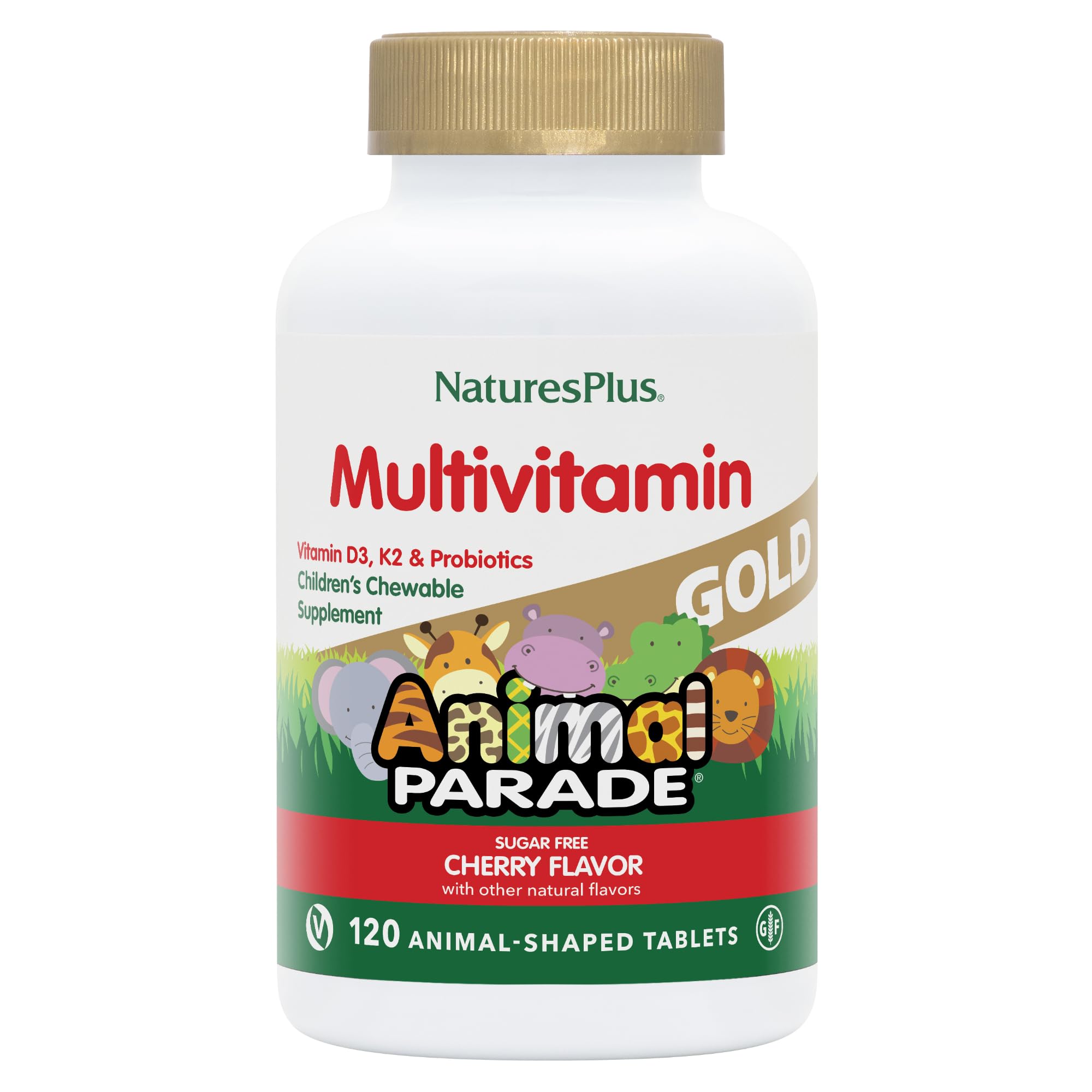 NaturesPlus Animal Parade Gold tabletas en forma de animal para niños, apoya la ingesta diaria.