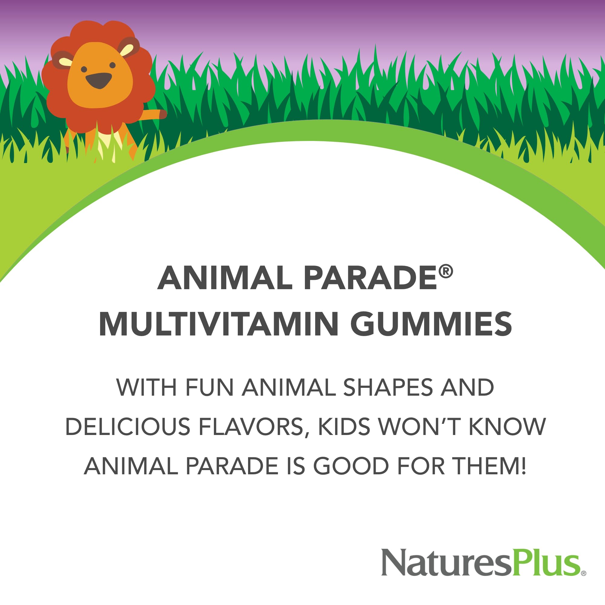 NaturesPlus Animal Parade gominolas para niños, sabor uva, vitaminas y minerales.