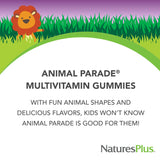 NaturesPlus Animal Parade gominolas para niños, sabor uva, vitaminas y minerales.