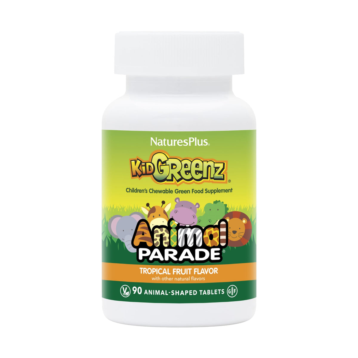 NaturesPlus Animal Parade KidGreenz, pastillas masticables en forma de animal, merienda saludable