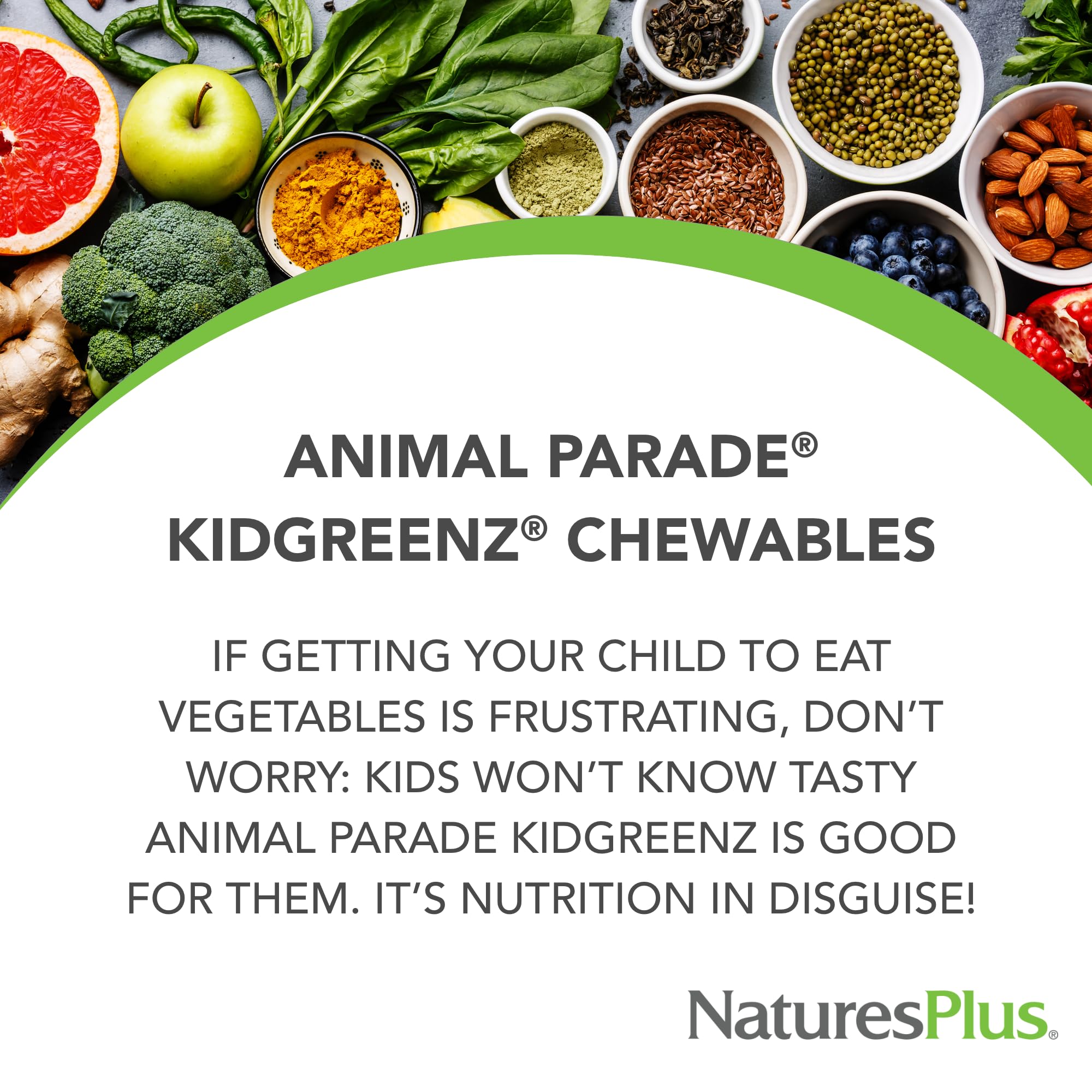 NaturesPlus Animal Parade KidGreenz, sabor tropical, pastillas fáciles de masticar