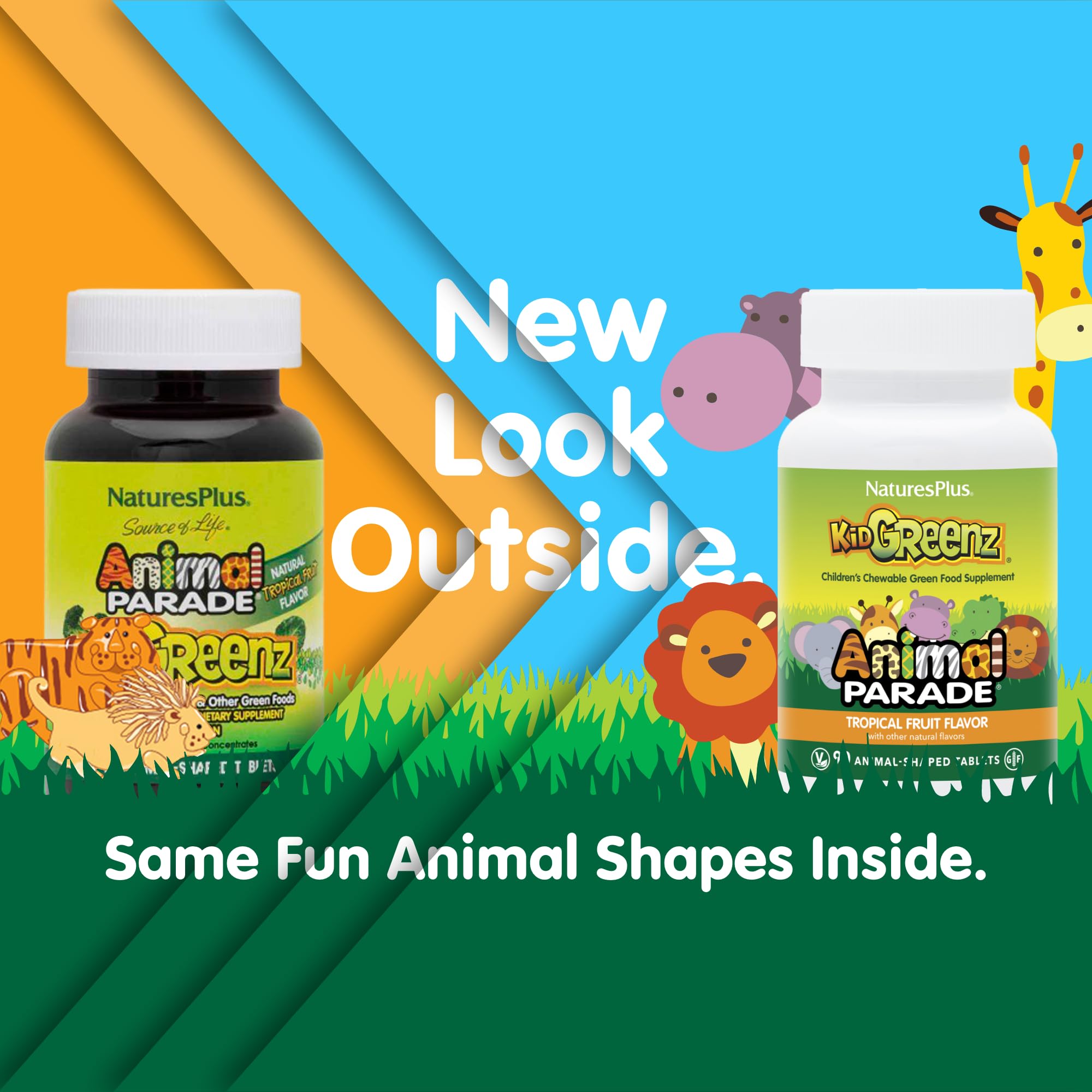 KidGreenz de NaturesPlus, tabletas con sabor tropical, fácil para la merienda infantil