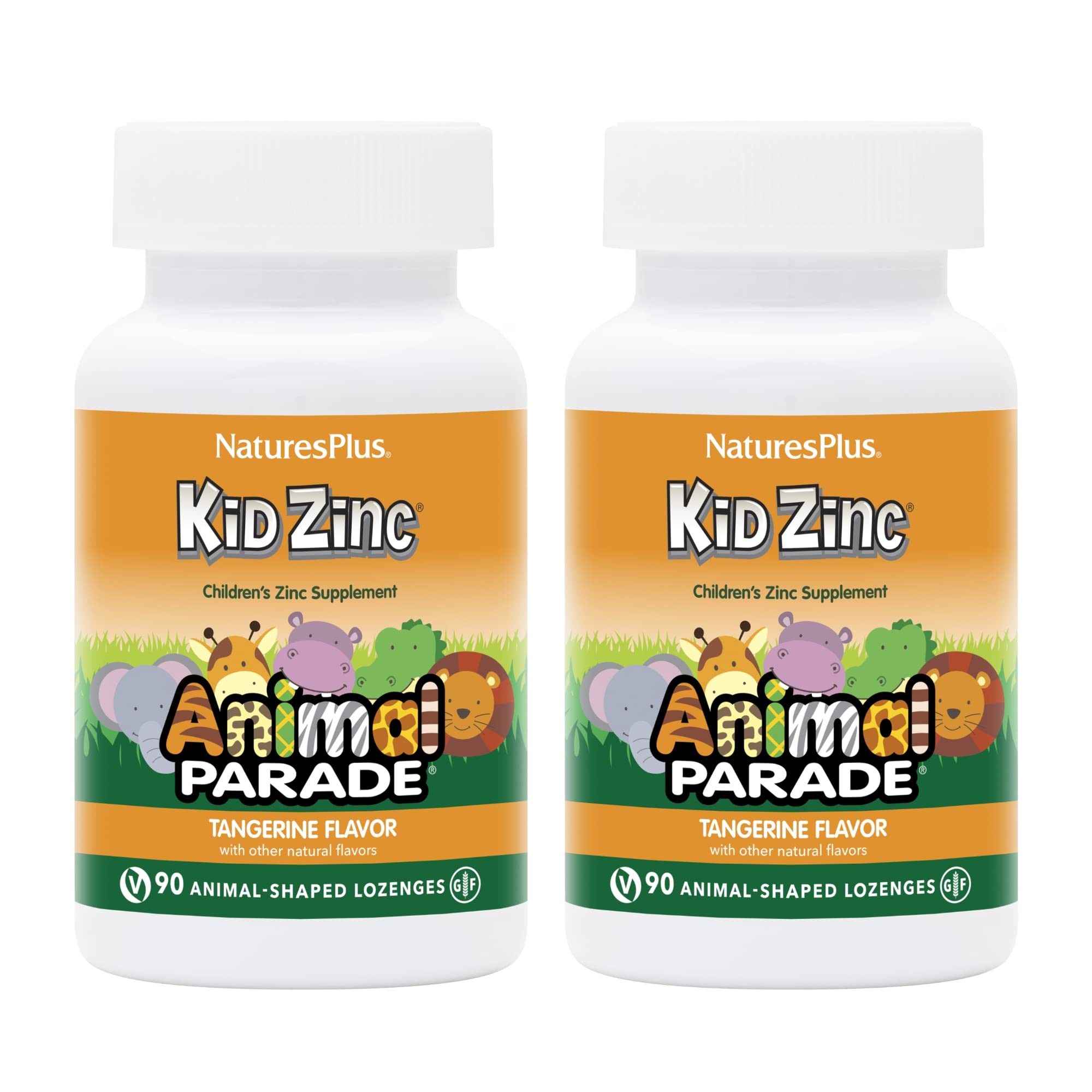 NaturesPlus Animal Parade KidZinc, pastillas con forma de animal de sabor mandarina, ideal para meriendas escolares