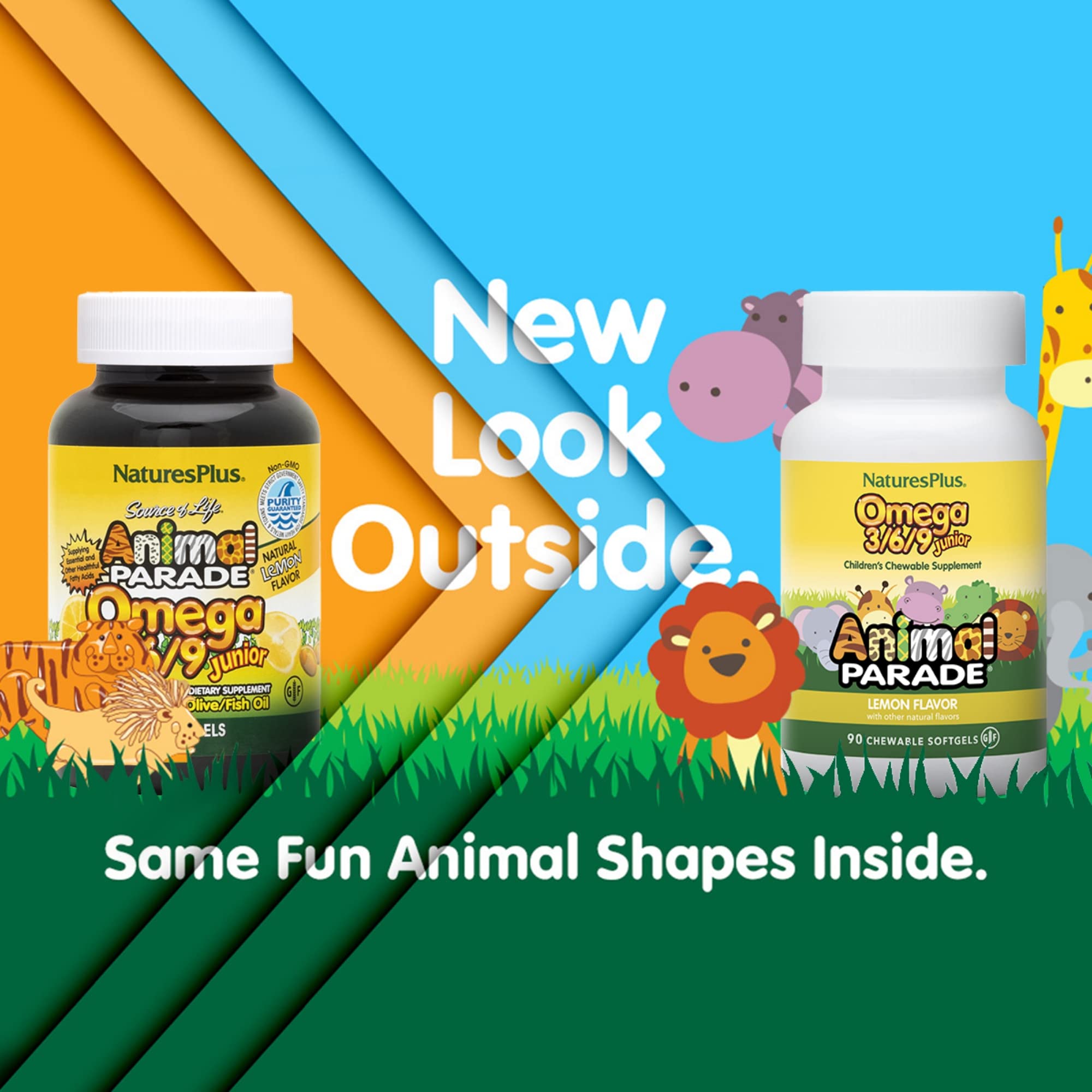 Softgels con sabor limón de NaturesPlus Animal Parade, fácil de incorporar en la rutina infantil.