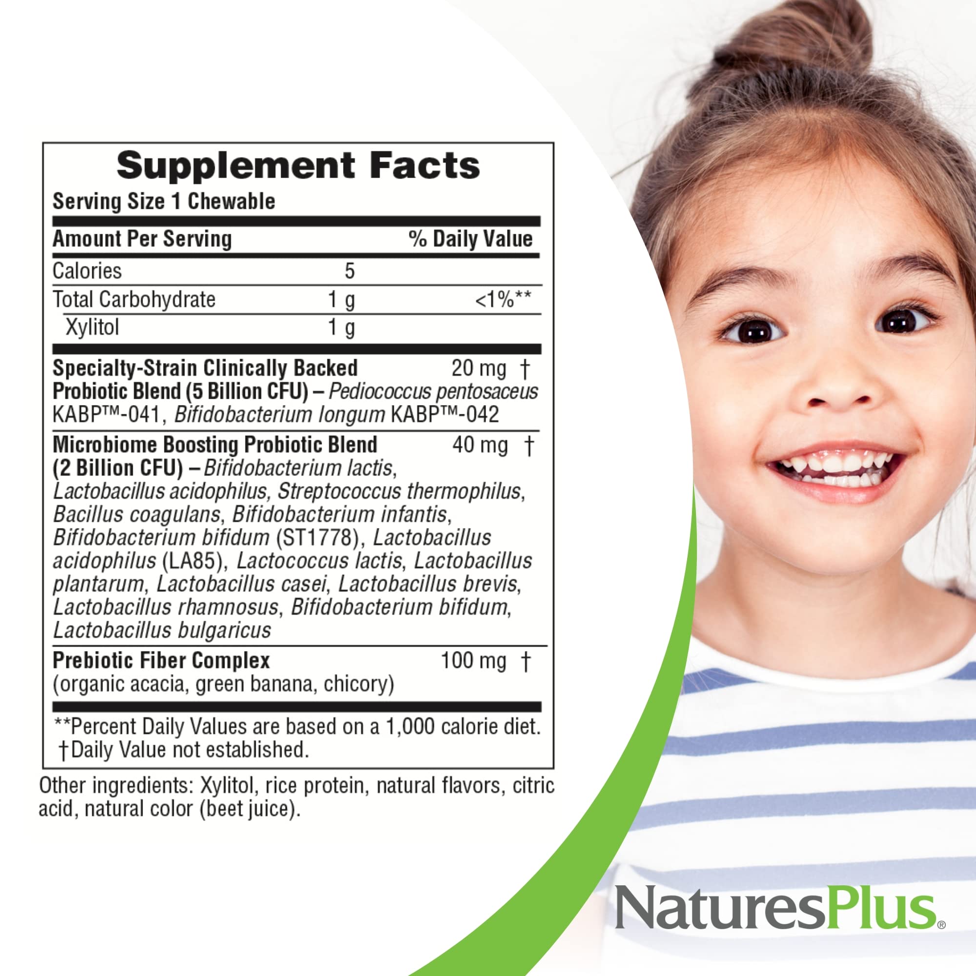 NaturesPlus Animal Parade Probiotico para niños, etiqueta vegana y sin gluten para dietas específicas.