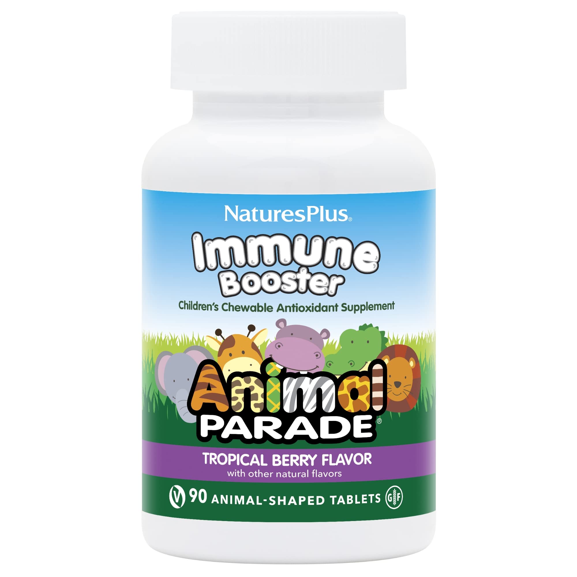 NaturesPlus Animal Parade botella de refuerzo inmunitario, fácil de tomar para niños