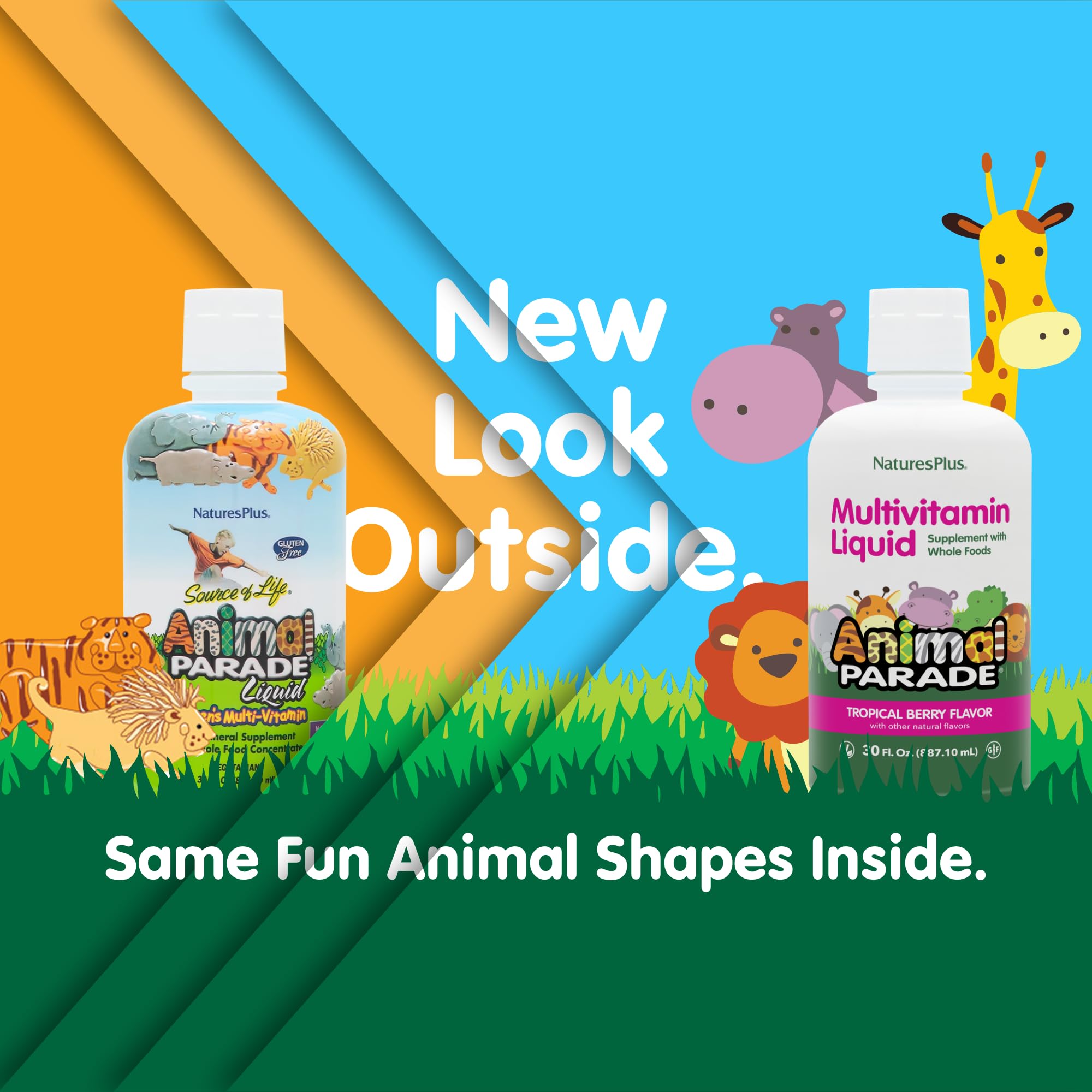 NaturesPlus Animal Parade, sabor-fruta-tropical, ideal para fomentar la ingesta diaria de nutrientes.