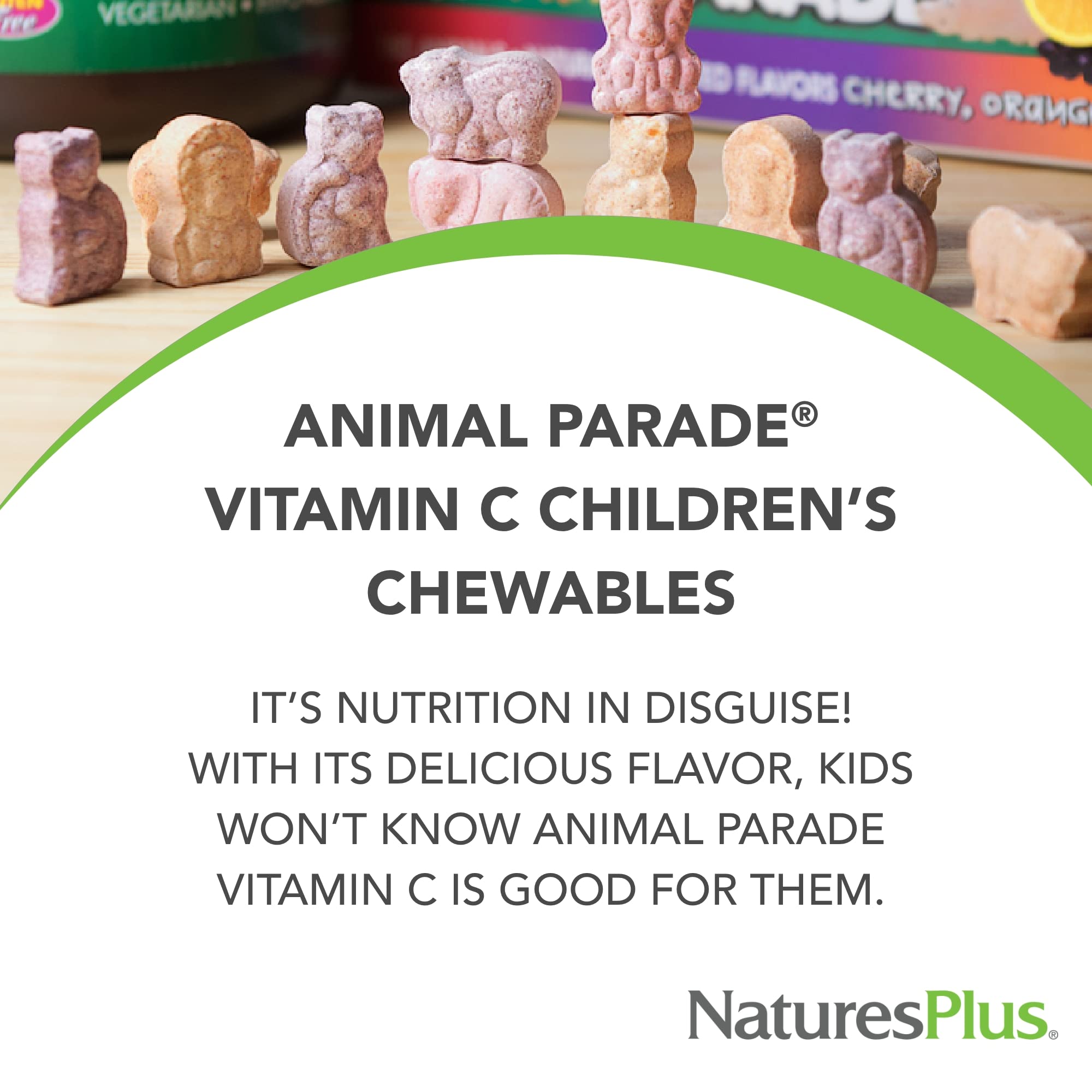 Animal Parade de NaturesPlus, vitamina C para niños, sabor naranja natural.