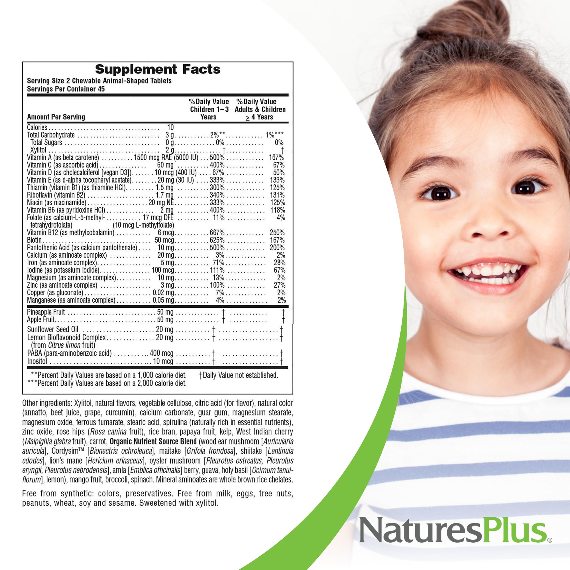 NaturesPlus Animal Parade: sabor naranja sin azúcar para preferencia infantil.