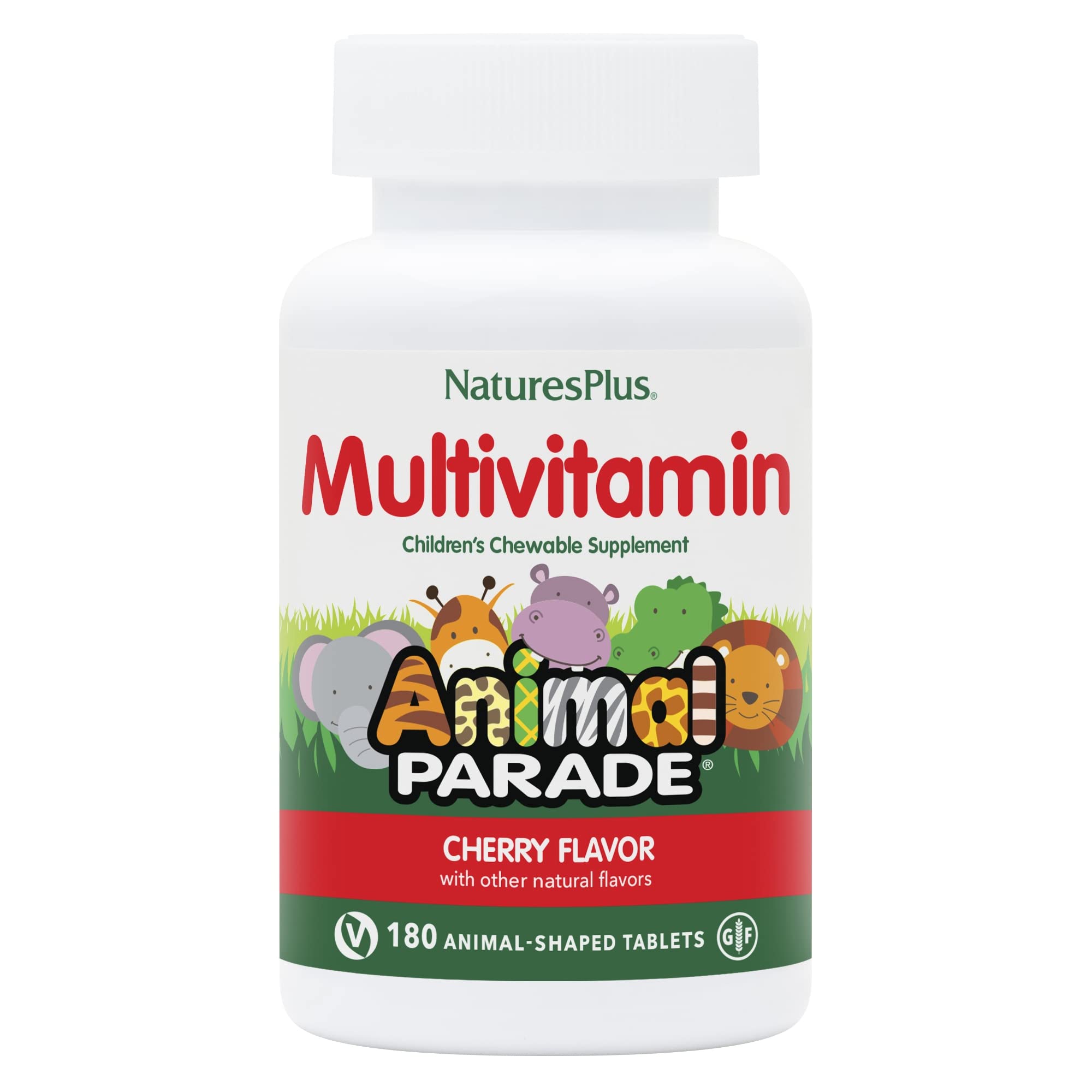 Tabletas con forma de animal de NaturesPlus Animal Parade para apoyo nutricional diario.