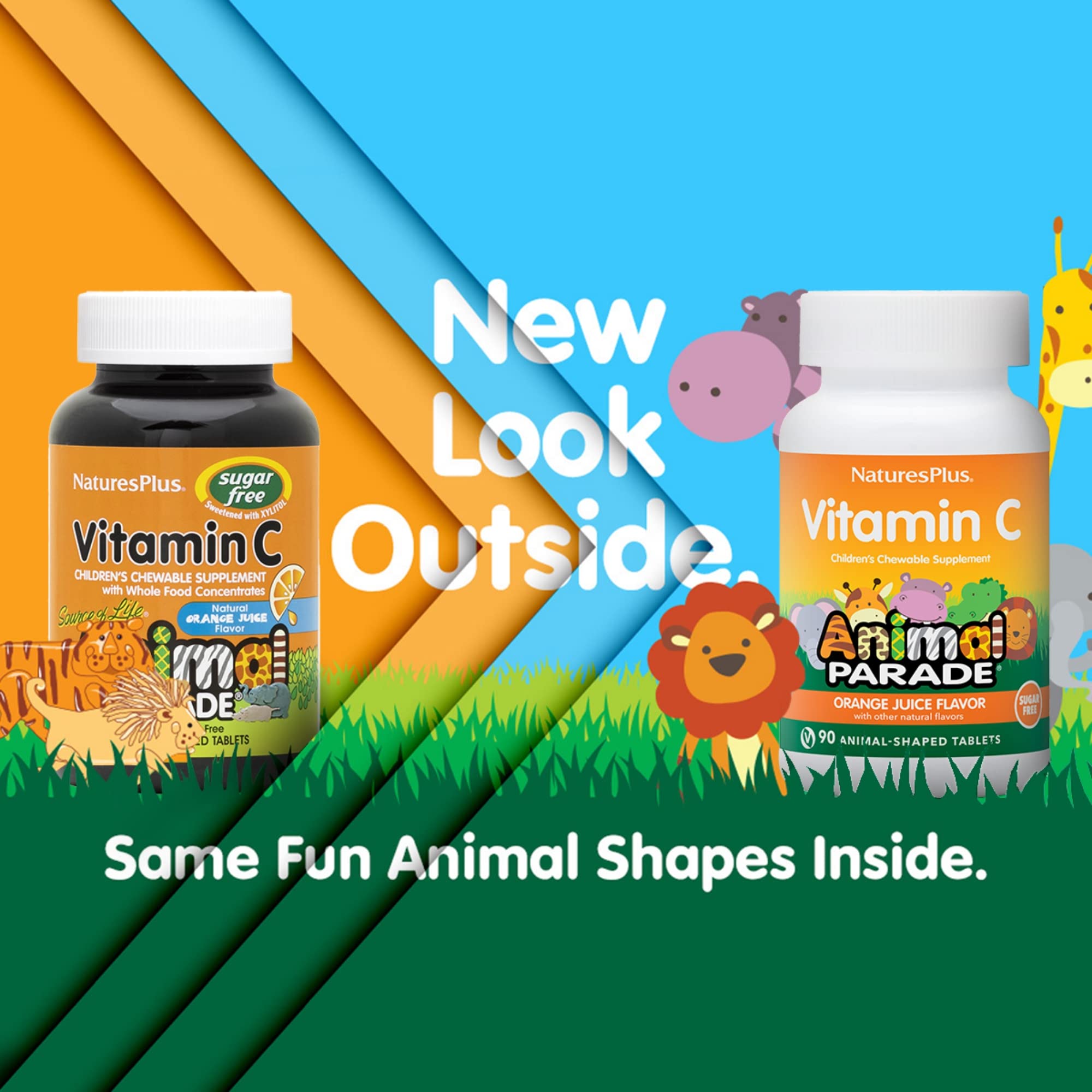 Tabletas en formas de animales, sabor a naranja, fácil de masticar para niños.
