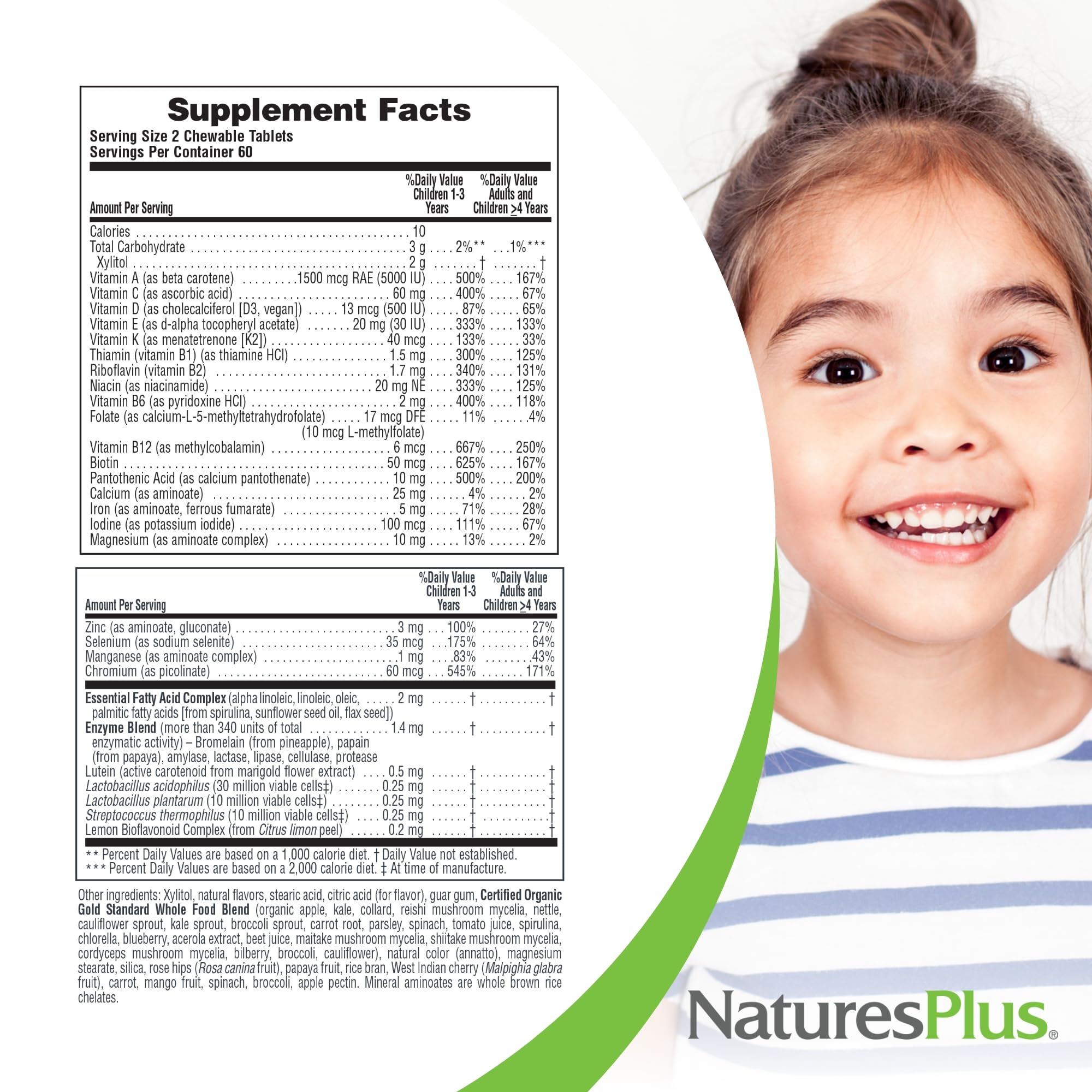 NaturesPlus Animal Parade tabletas masticables, sabor naranja, opción atractiva para niños.