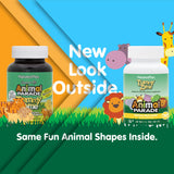 Sabor tropical natural de NaturesPlus Animal Parade Tummy Zyme, ideal para la merienda.