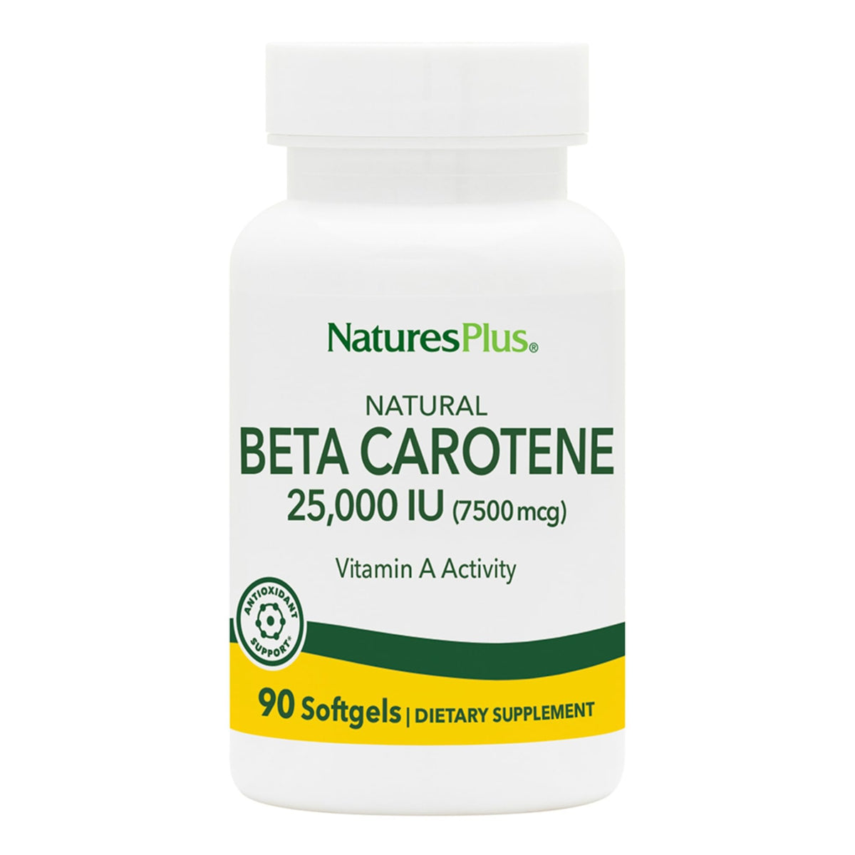 NaturesPlus beta-caroteno cápsulas blandas en botella para visión saludable.