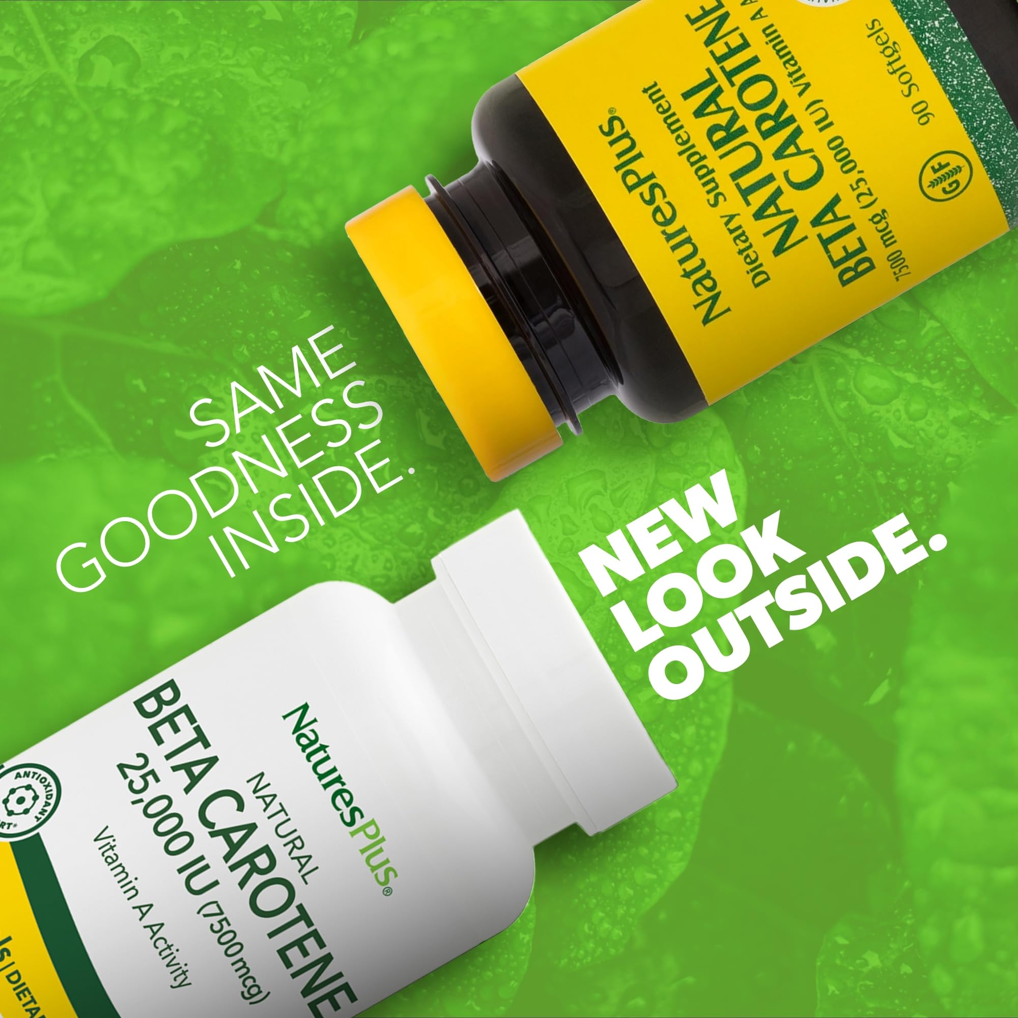 NaturesPlus beta-caroteno para ojos, soporte de visión y lubricación natural.