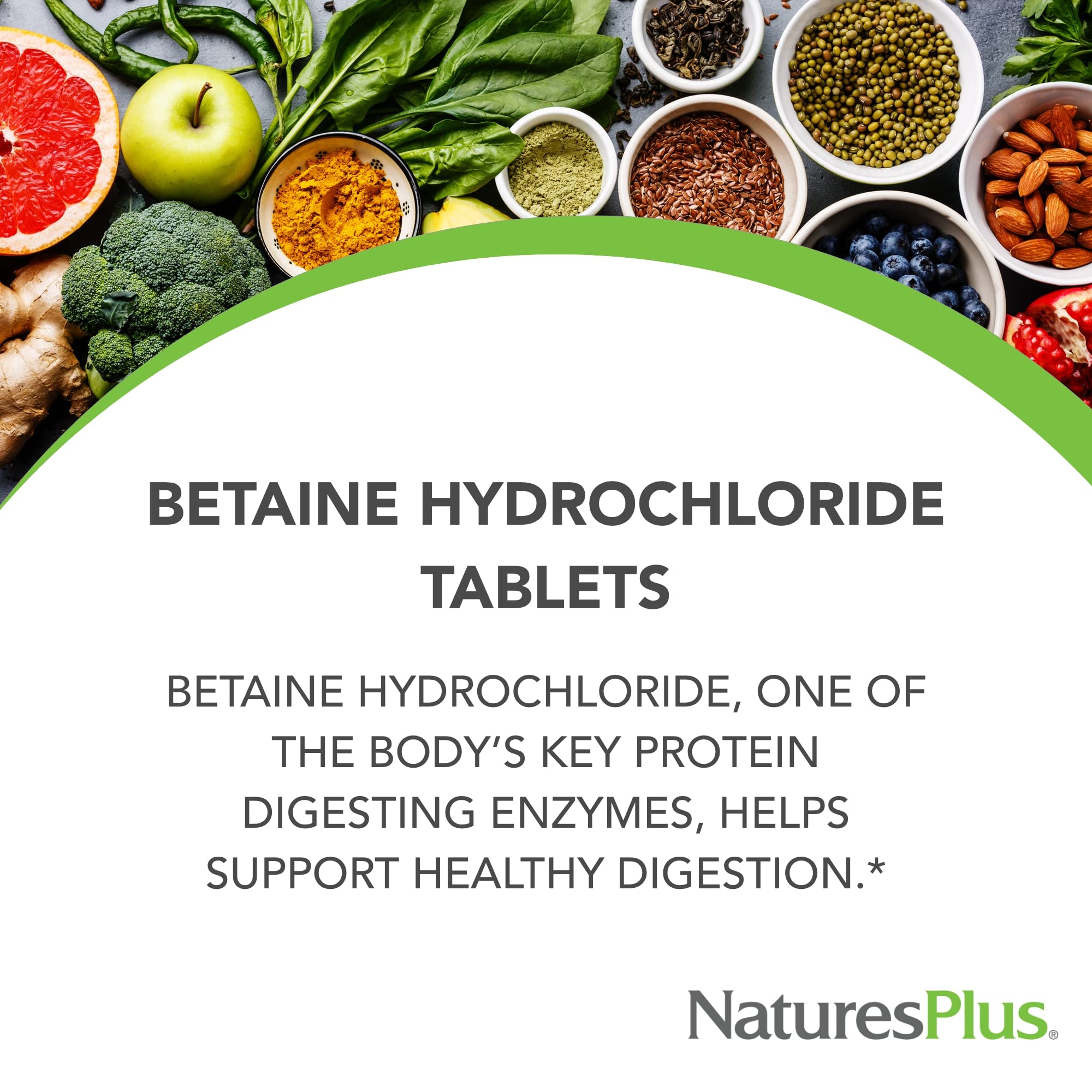Tabletas NaturesPlus betaína hidrocloruro 600 mg, uso diario conveniente