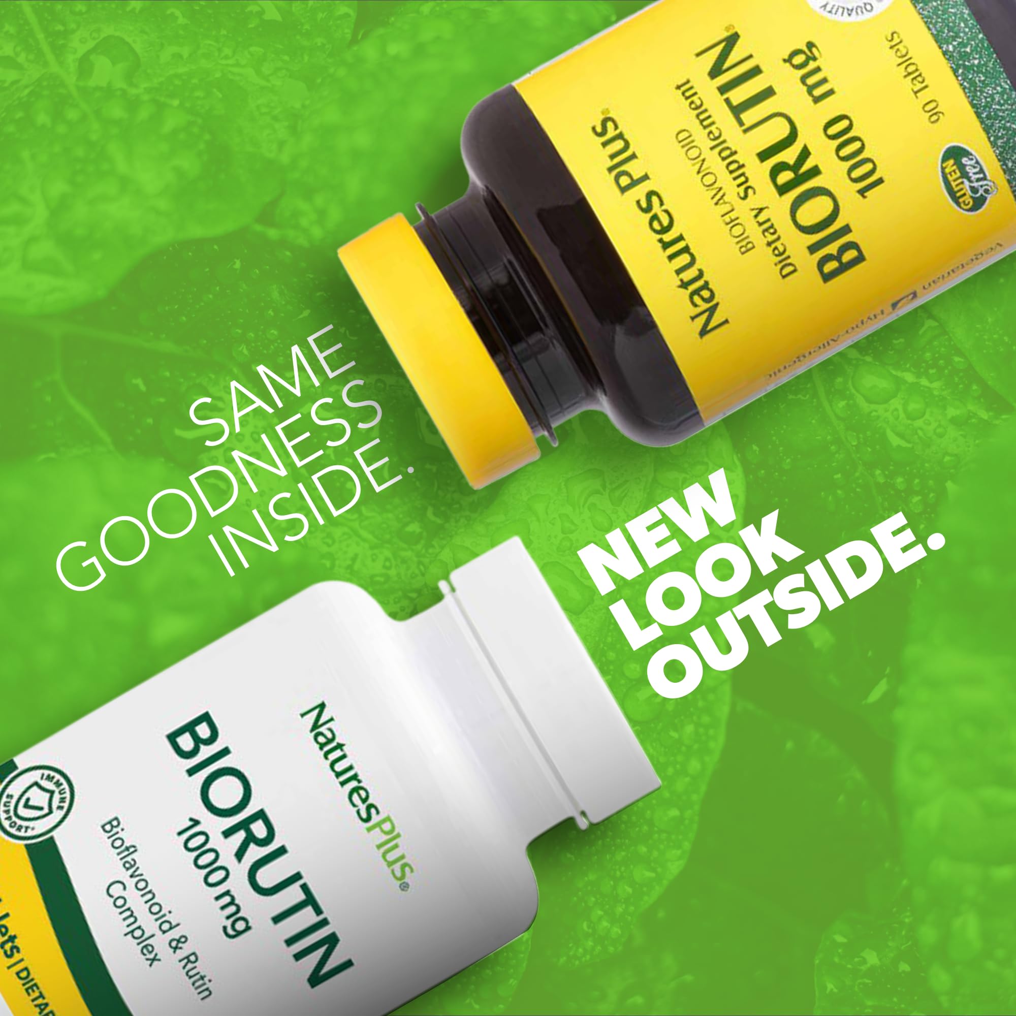 NaturesPlus Biorutin etiqueta trasera, dosis diaria y beneficios de bioflavonoides